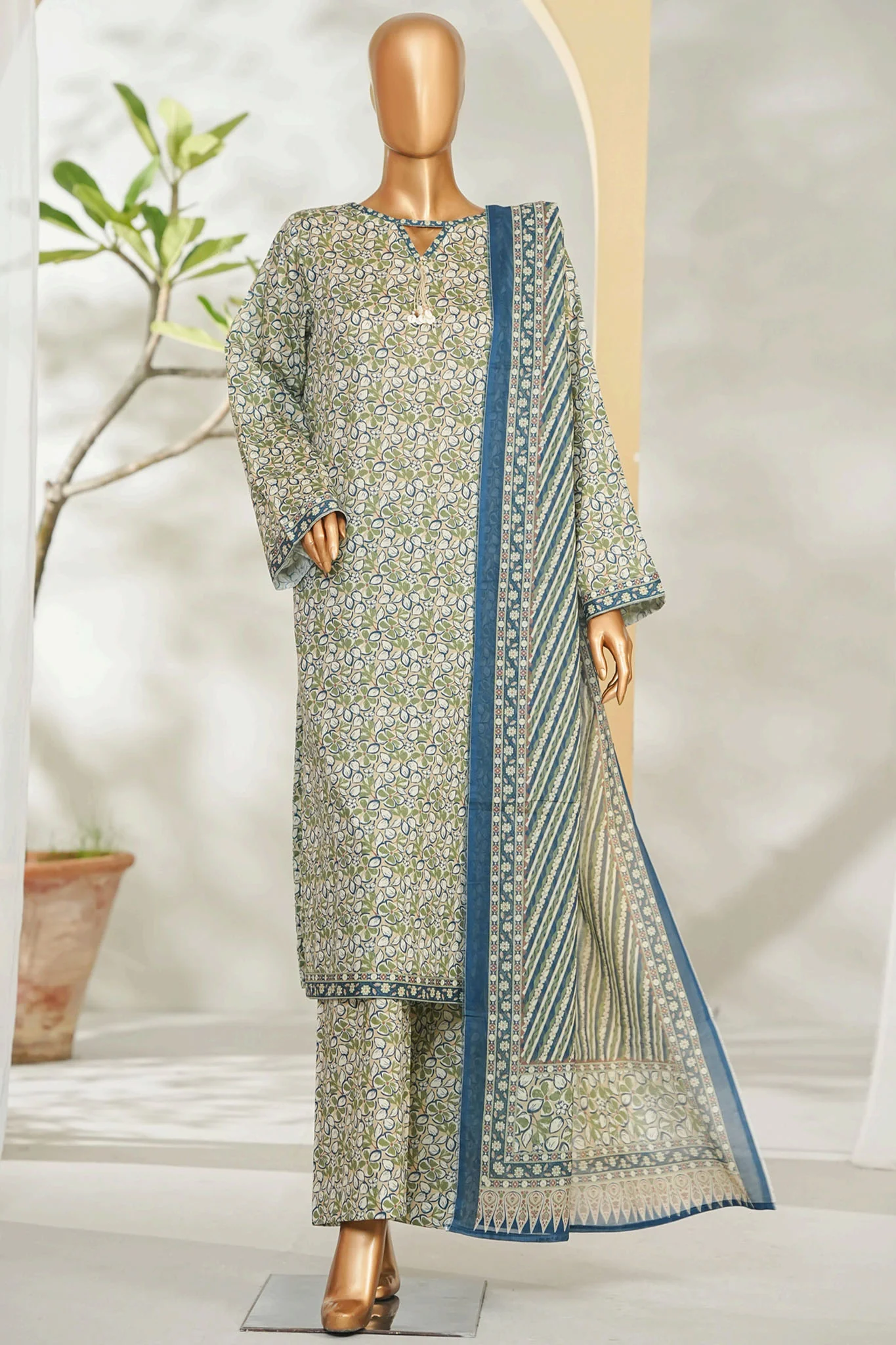 Bin Saeed Stitched 3 Piece Exclusive Printed Lawn Vol-01 Suit-LSM-2637 GREEN