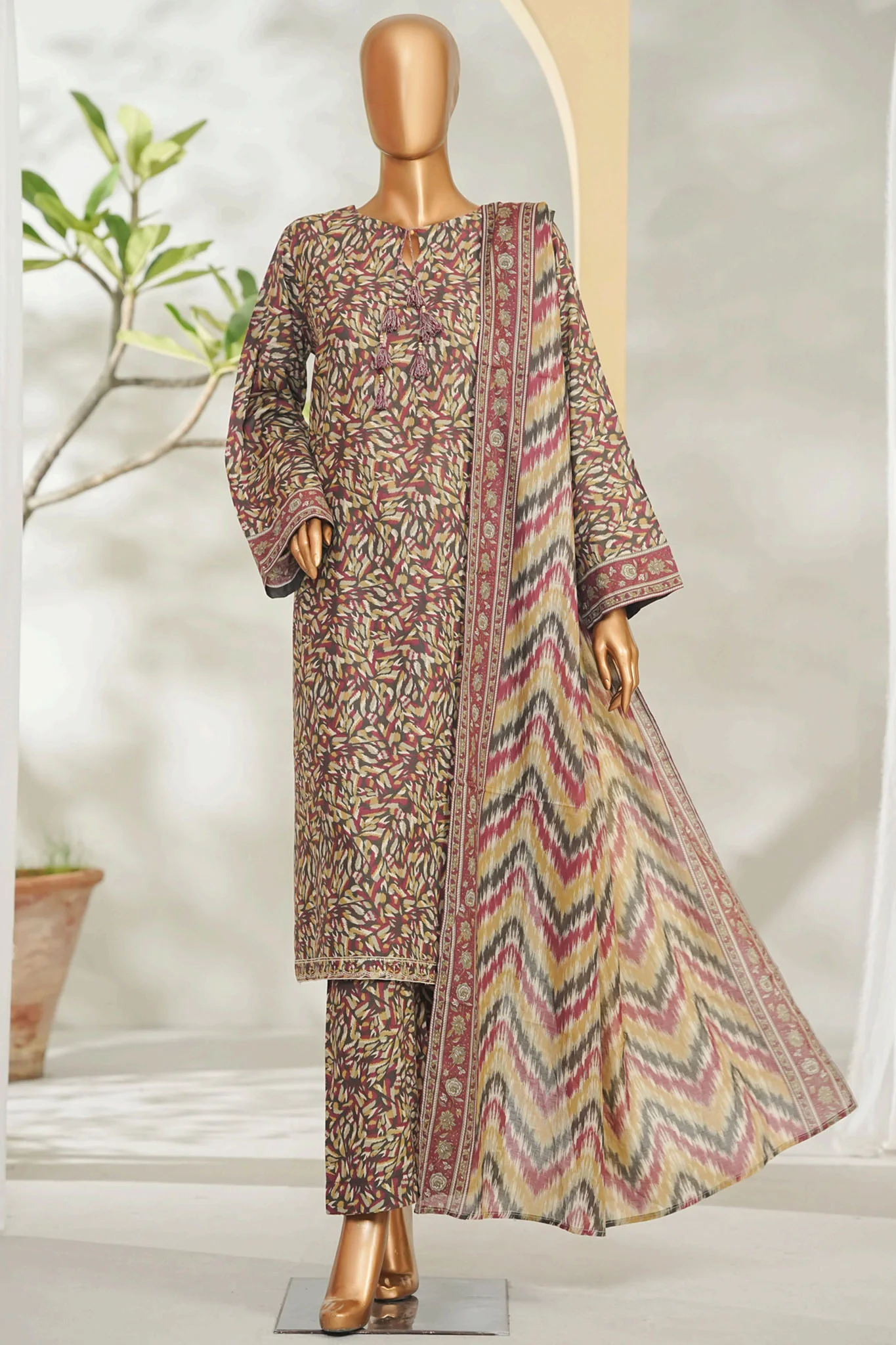 Bin Saeed Stitched 3 Piece Exclusive Printed Lawn Vol-01 Suit-LSM-2674 SKIN