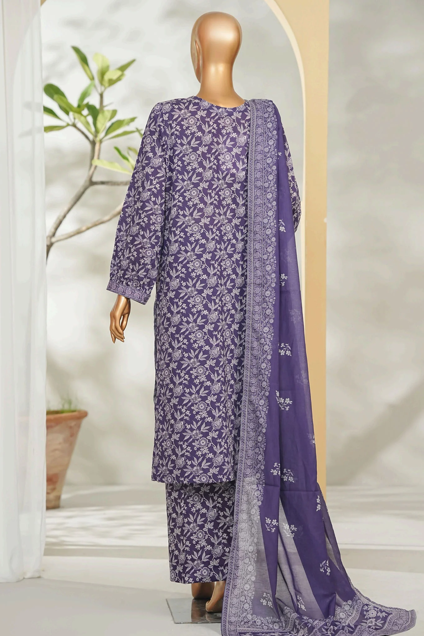 Bin Saeed Stitched 3 Piece Exclusive Printed Lawn Vol-01 Suit-LSM-2677 PURPLE - Image 3
