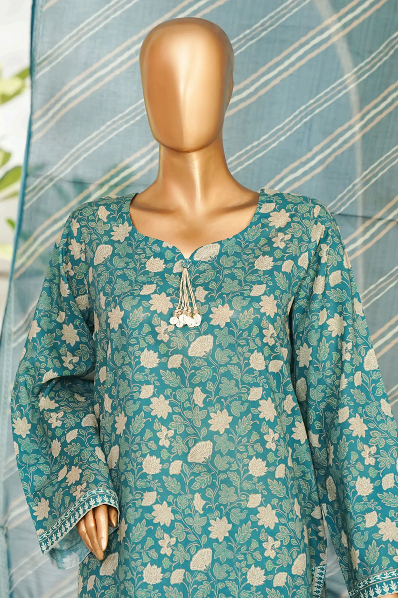 Bin Saeed Stitched 3 Piece Exclusive Printed Lawn Vol-01 Suit-LSM-2691 GREEN - Image 2