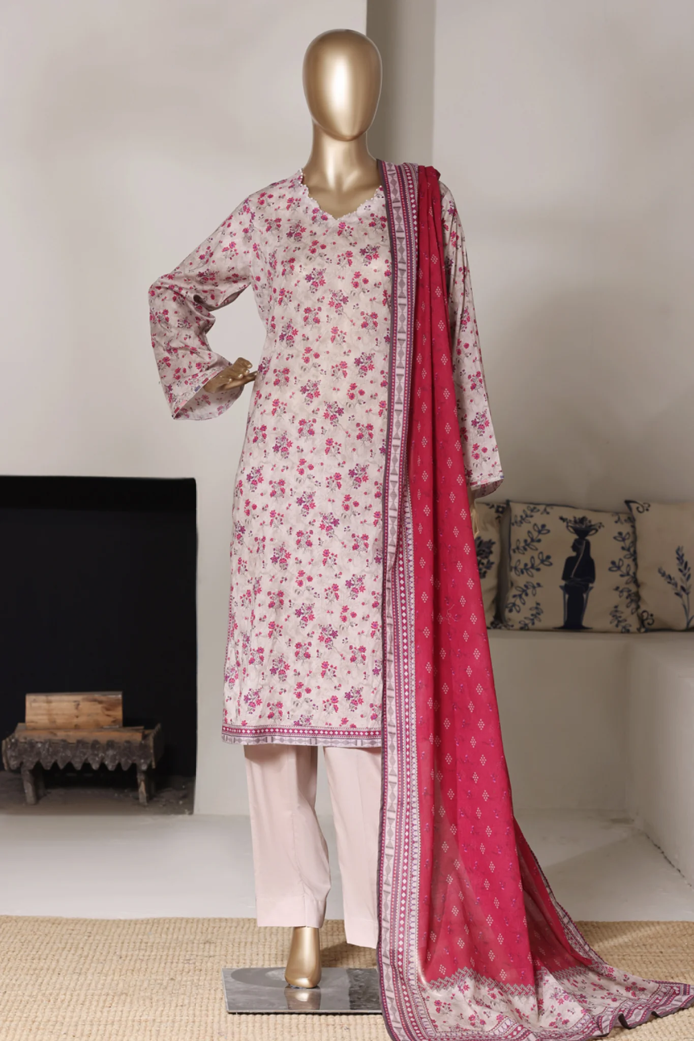 Bin Saeed Stitched 3 Piece Exclusive Printed Lawn Vol-03 Suit-LSM-2816-SKIN
