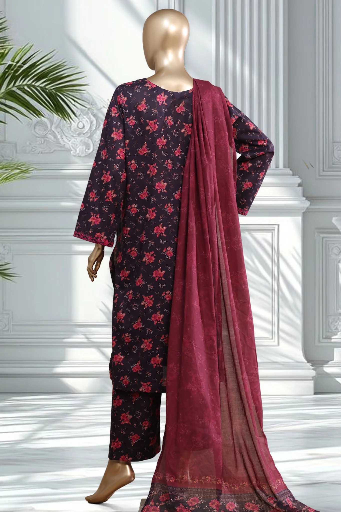 Bin Saeed Stitched 3 Piece Exclusive Printed Lawn Vol-02 Suit-LSM-2823-PURPLE - Image 3