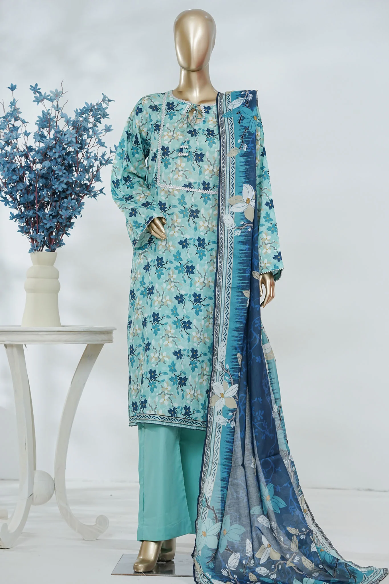 Bin Saeed Stitched 3 Piece Luxury Printed Lawn Vol-05 Suit-LSM-2834-FEROZI