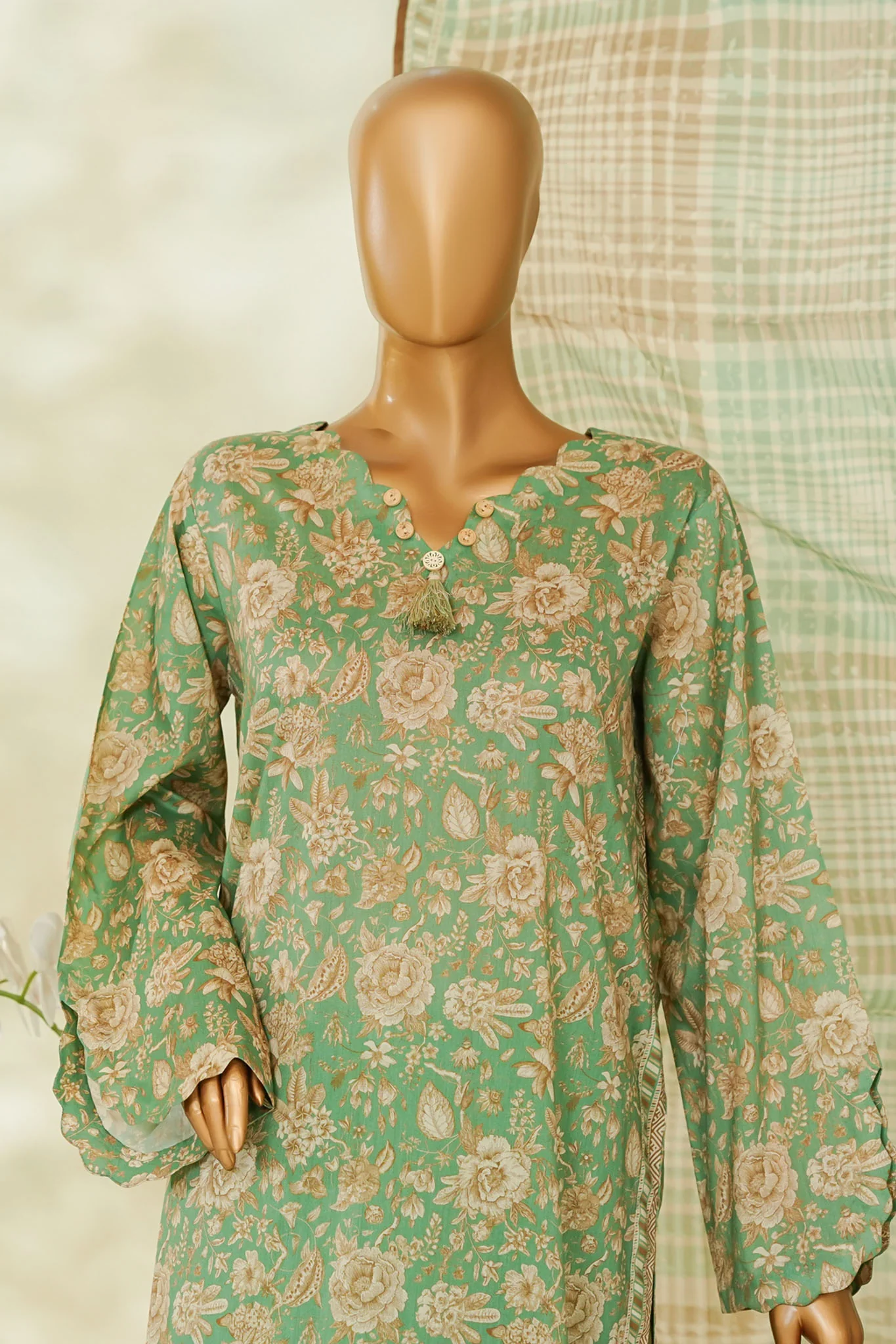 Bin Saeed Stitched 3 Piece Exclusive Printed Lawn Vol-04 Suit-LSM-2842-Green - Image 2