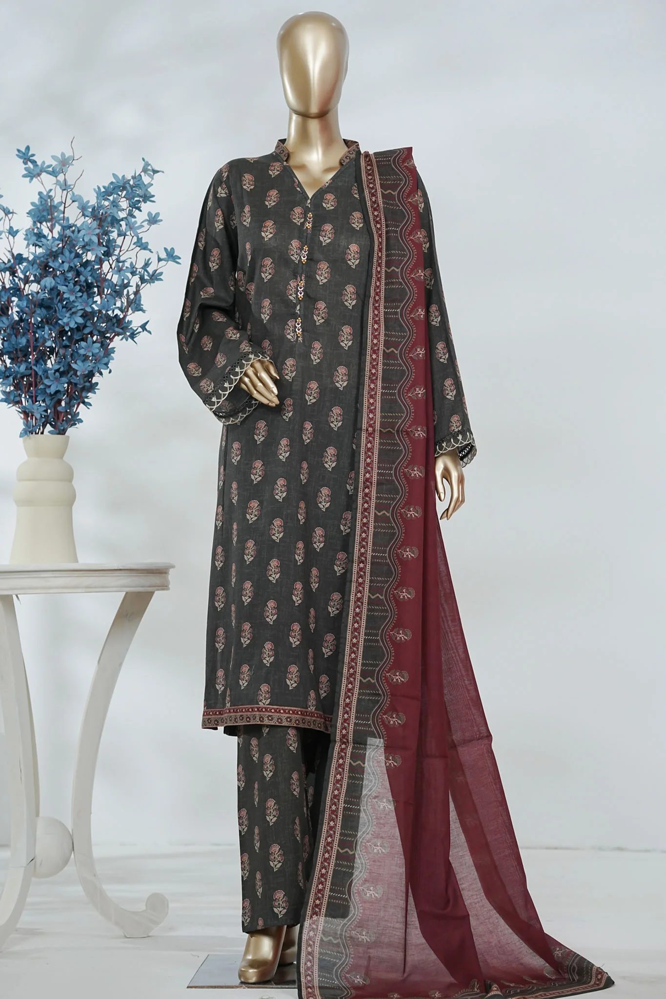 Bin Saeed Stitched 3 Piece Luxury Printed Lawn Vol-05 Suit-LSM-2849-GREY