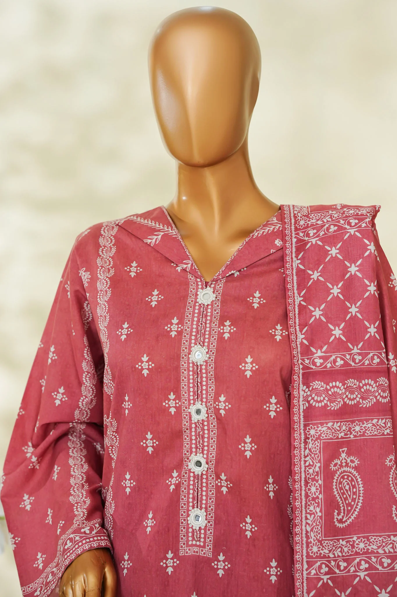 Bin Saeed Stitched 3 Piece Exclusive Printed Lawn Vol-04 Suit-LSM-2853-PINK - Image 3