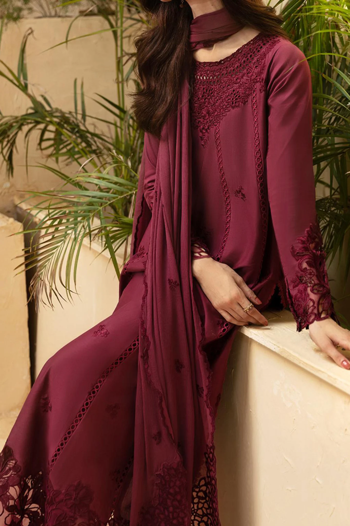 Luxe By Azure Unstitched 3 Piece Premium Cambric Suit-01-Berry Delight - Image 2