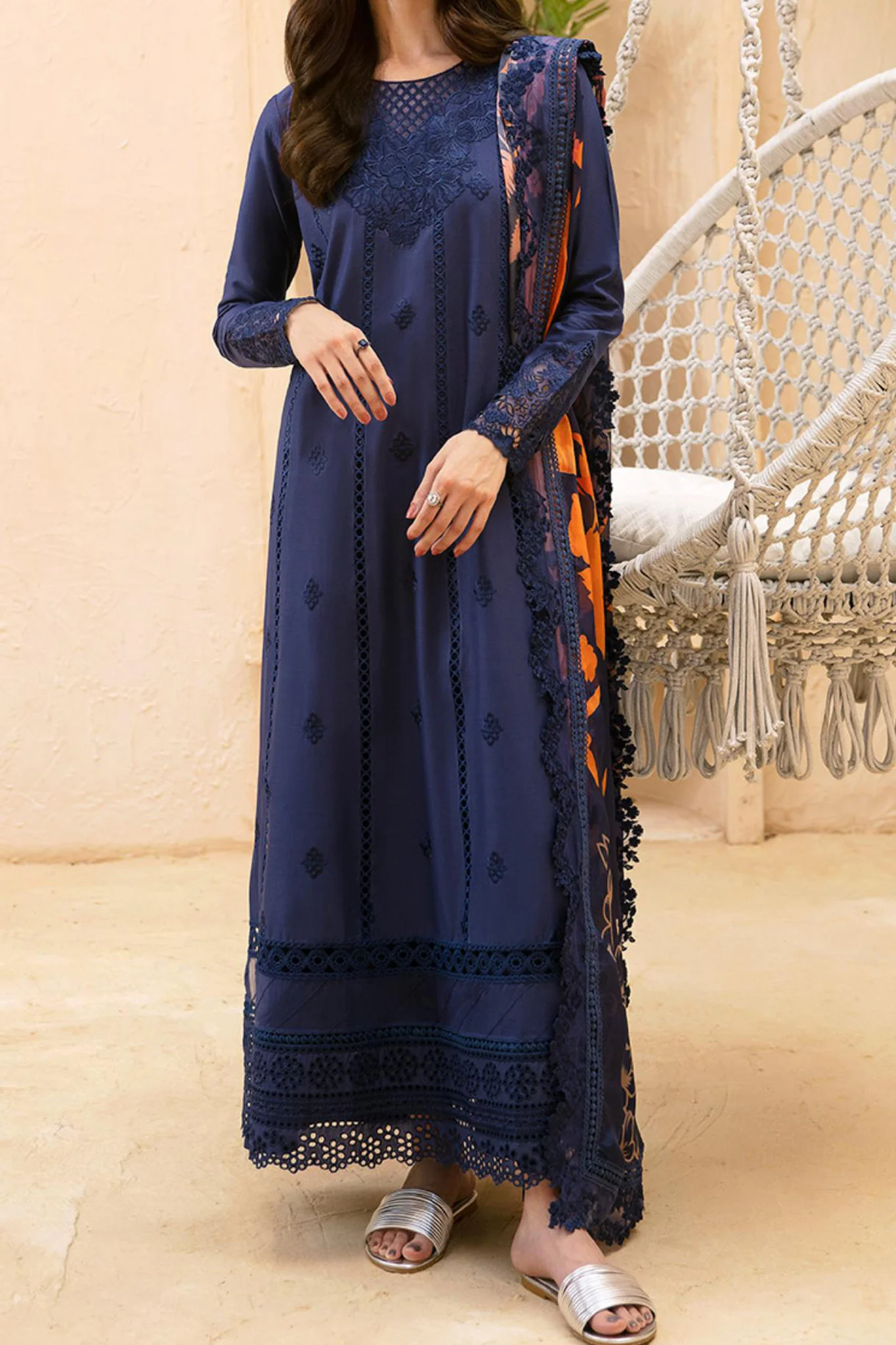 Luxe By Azure Unstitched 3 Piece Premium Cambric Suit-02-Ocean Elegance