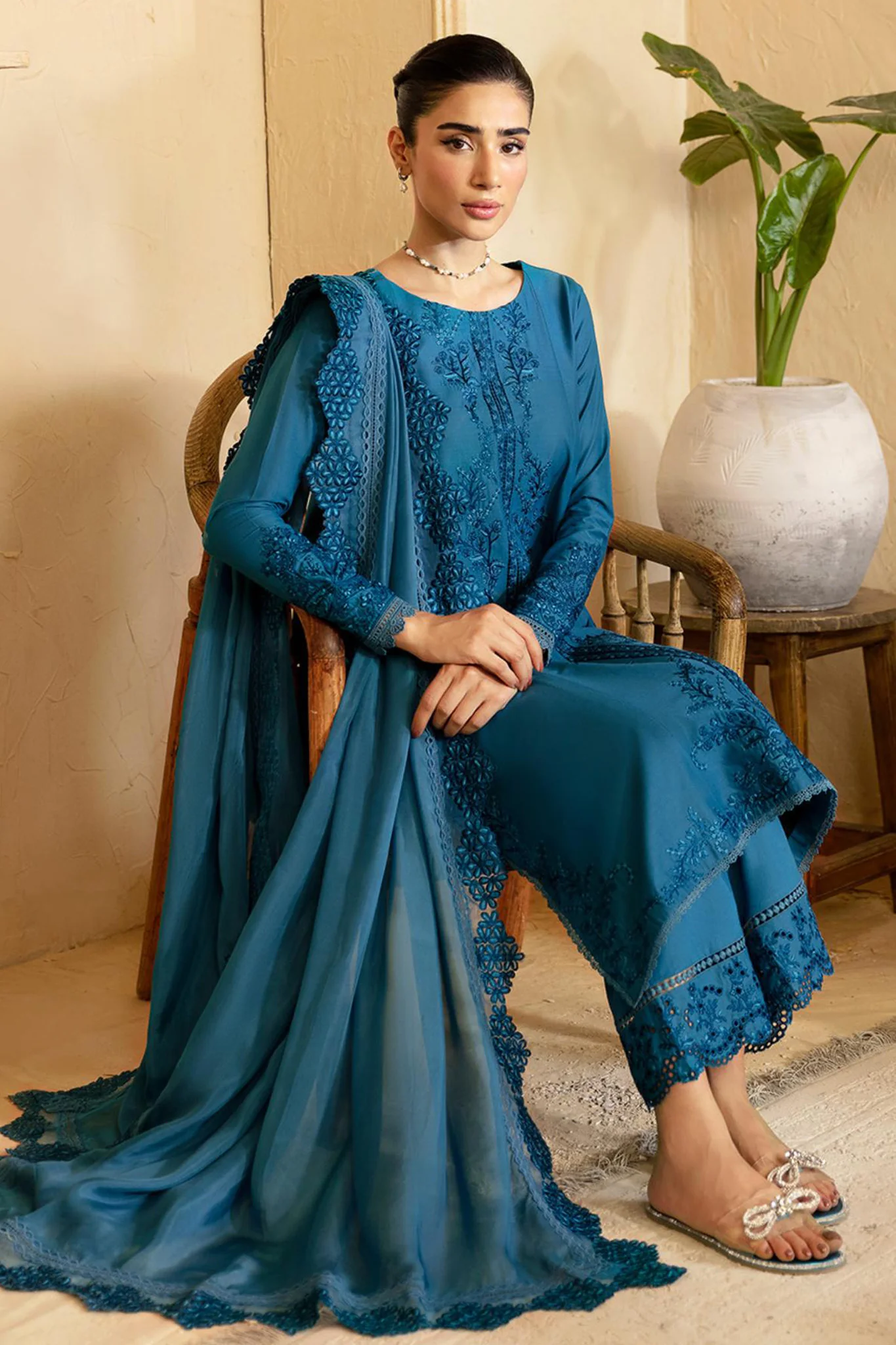 Luxe By Azure Unstitched 3 Piece Premium Cambric Suit-04-Marine Whisper - Image 3