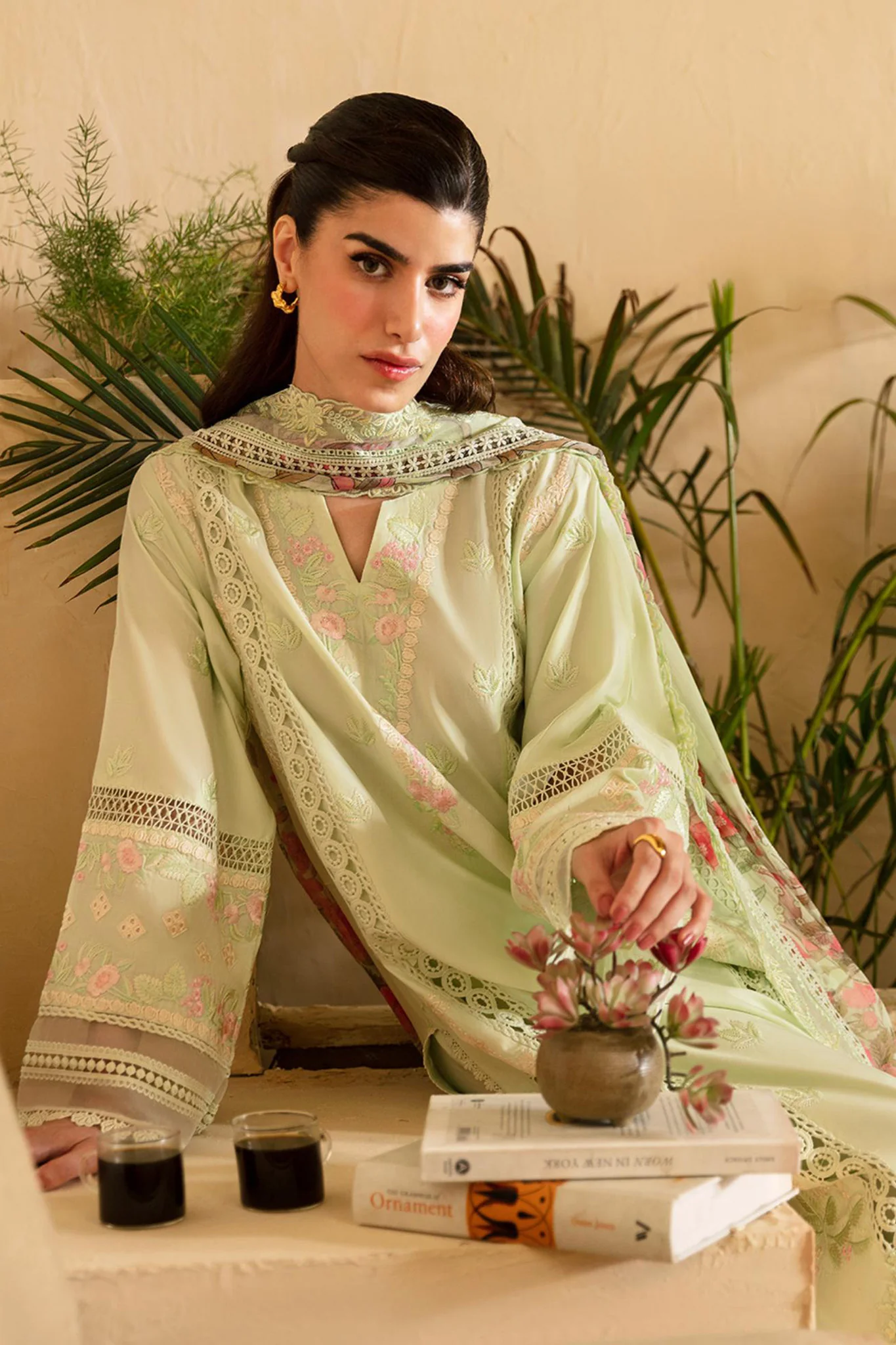 Luxe By Azure Unstitched 3 Piece Premium Cambric Suit-05-Meadow Mist - Image 2