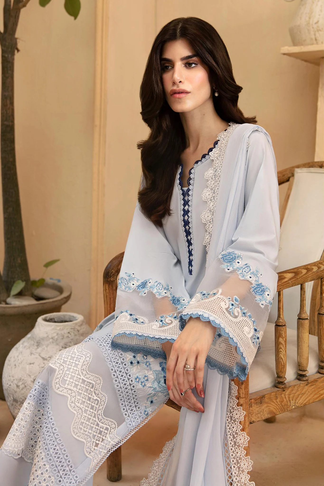 Luxe By Azure Unstitched 3 Piece Premium Cambric Suit-09-Skyline Serenity - Image 2