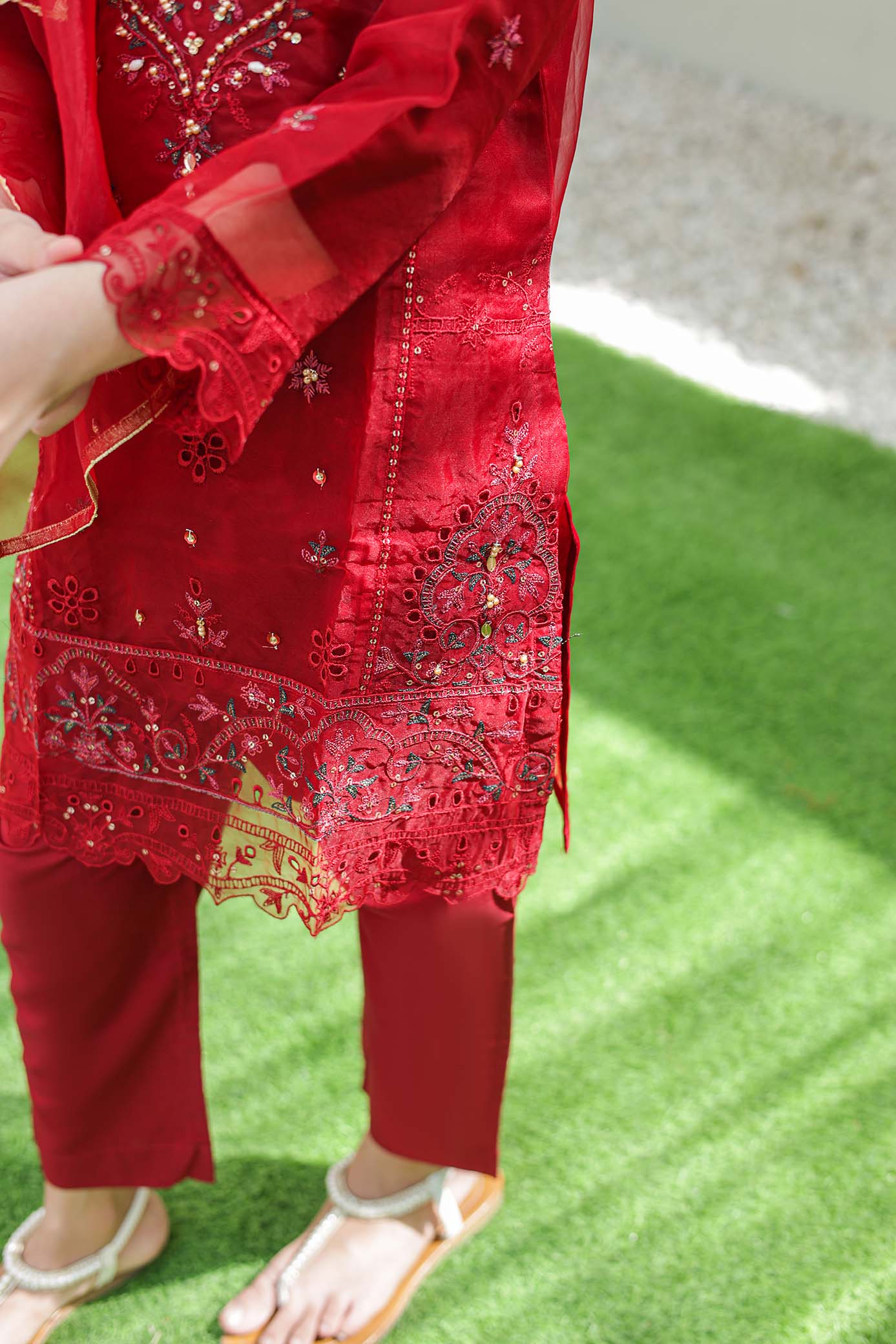 Saheli By Suntex Stitched 3 Piece Luxe Emb Organza Kids Suit-2579 - Image 3