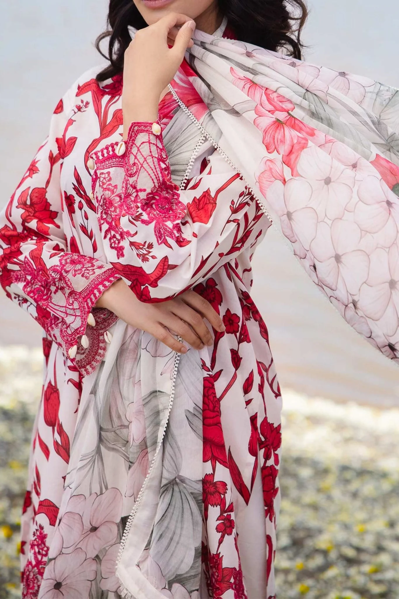 M Basics By Maria B Unstitched 3 Piece Emb Lawn Eid 2 Suit-D-05-A - Image 2