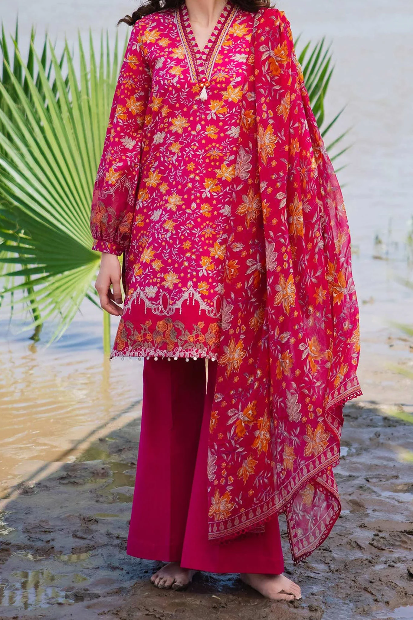 M Basics By Maria B Unstitched 3 Piece Emb Lawn Eid 2 Suit-D-09-A