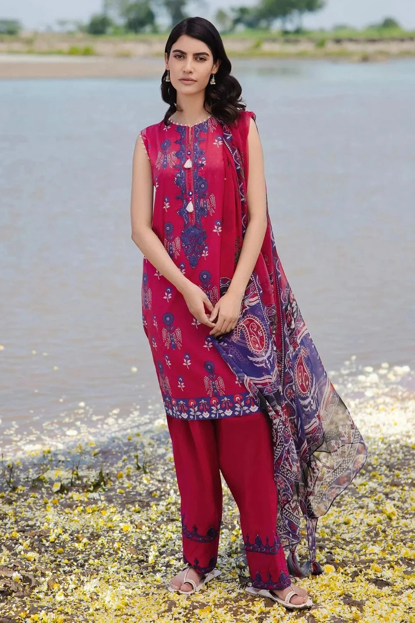 M Basics By Maria B Unstitched 3 Piece Emb Lawn Eid 2 Suit-D-12-B
