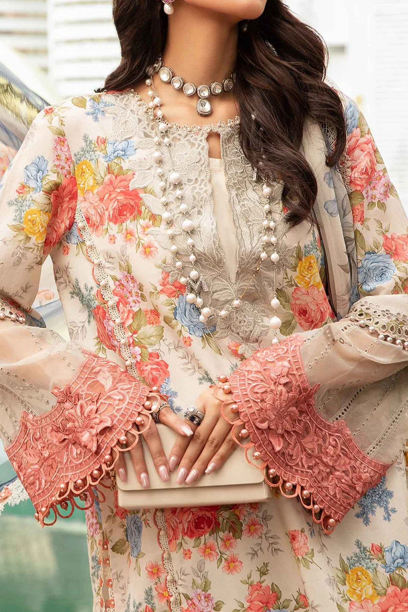 M Prints By Maria B Unstitched 3 Piece Luxury Emb Lawn Eid 2 Edit Suit-MPT-2204-A - Image 3