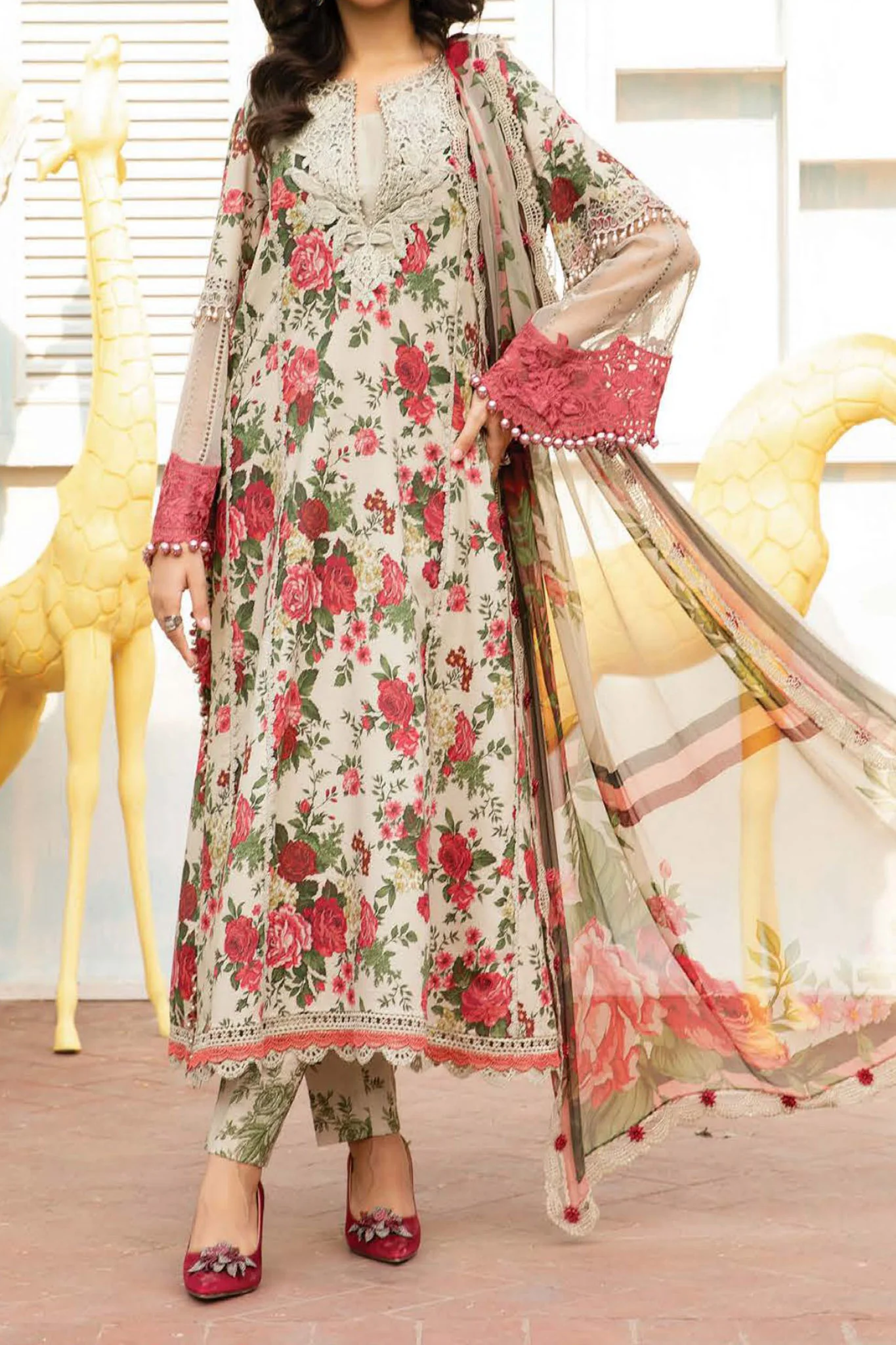 M Prints By Maria B Unstitched 3 Piece Luxury Emb Lawn Eid 2 Edit Suit-MPT-2204-B