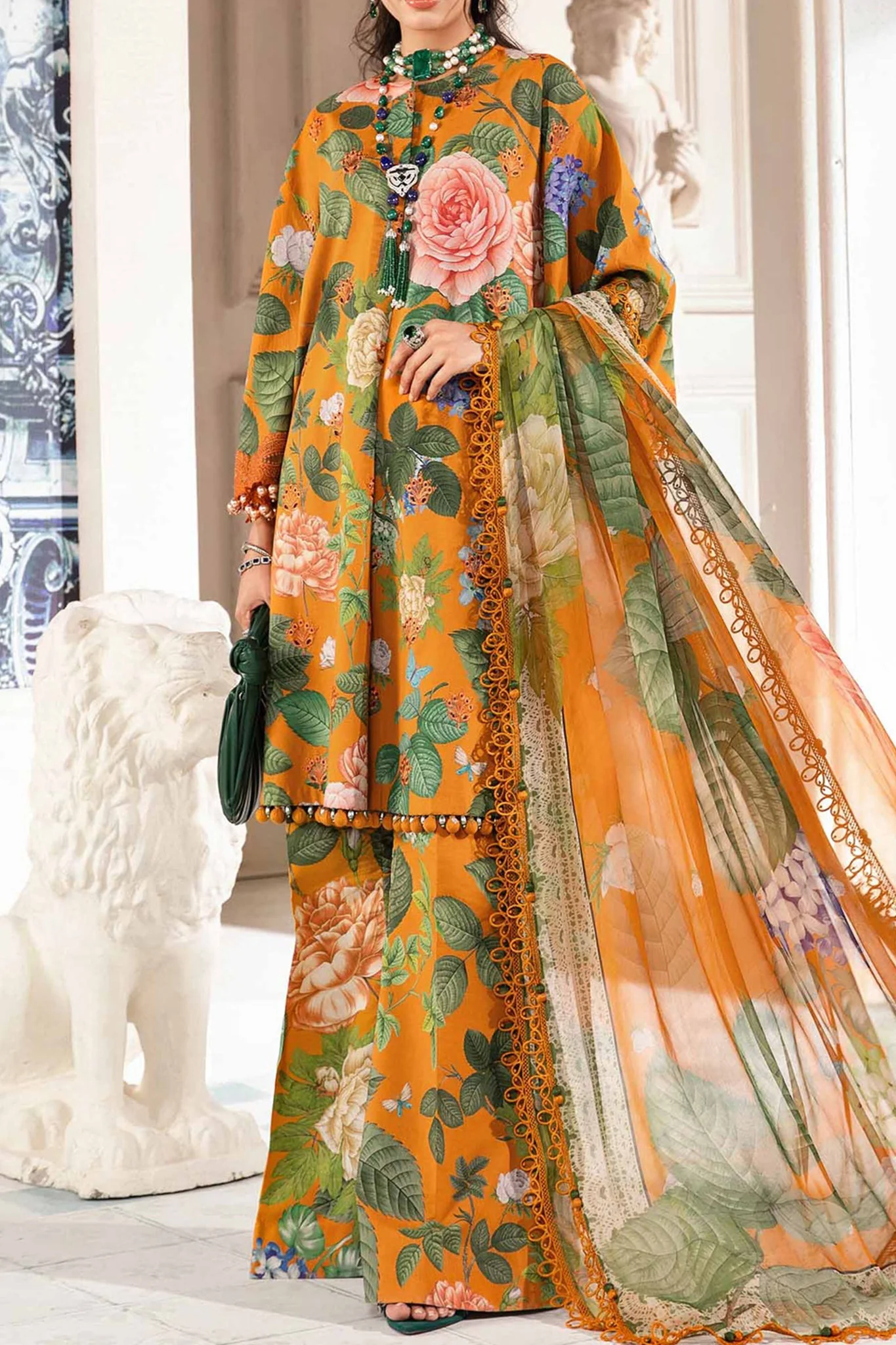 M Prints By Maria B Unstitched 3 Piece Luxury Emb Lawn Eid 2 Edit Suit-MPT-2210-B - Image 7