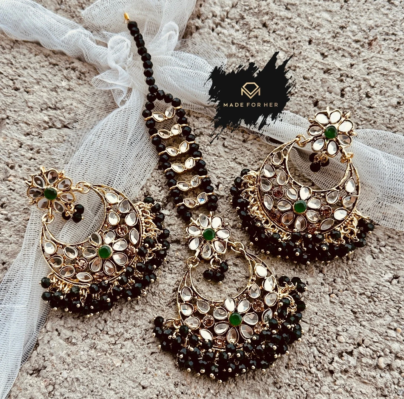 Made For Her-Embellished Earrings & Tikka Pair - KWA1001