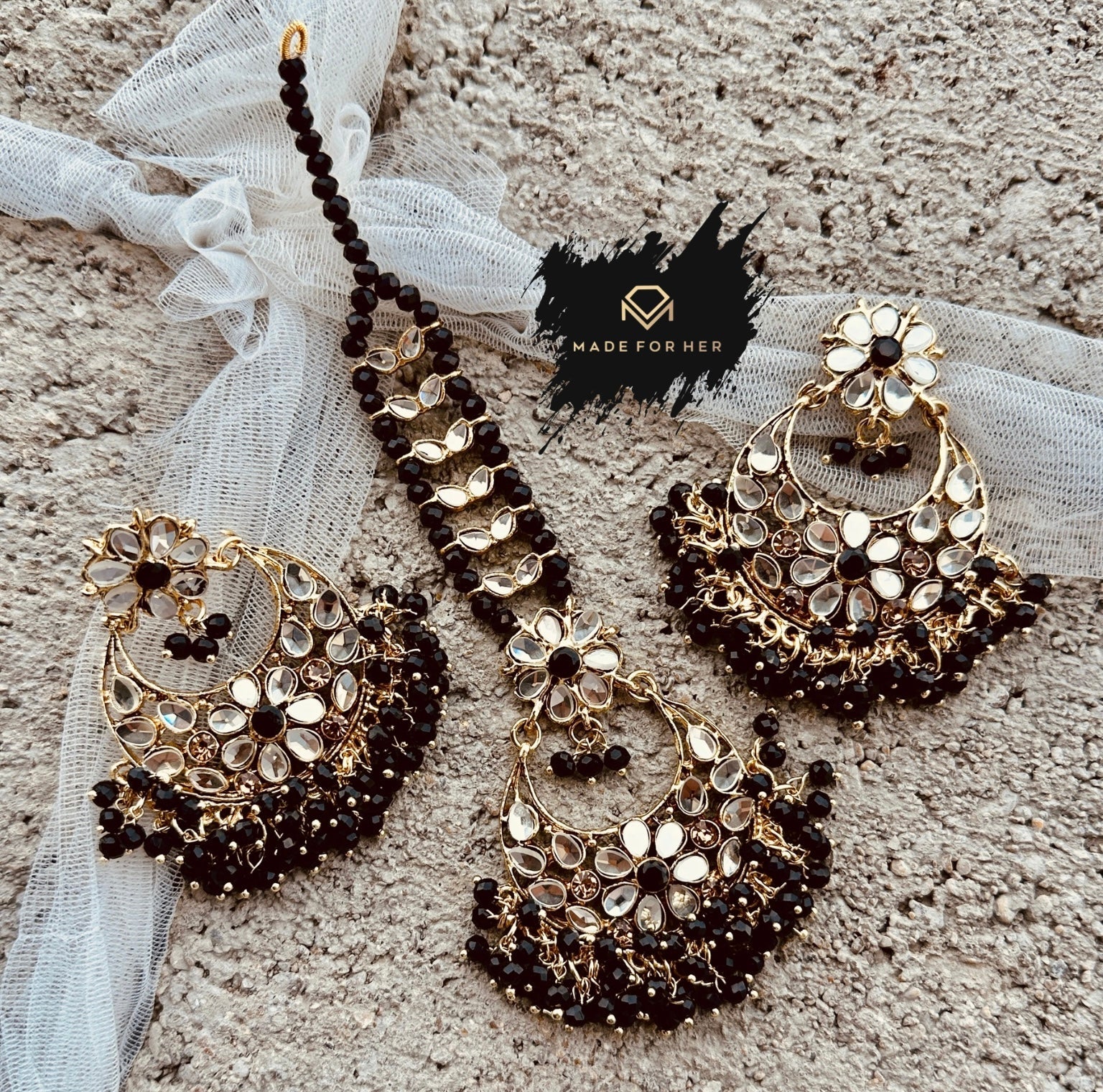Made For Her-Embellished Earrings & Tikka Pair - KWA1001 - Image 2