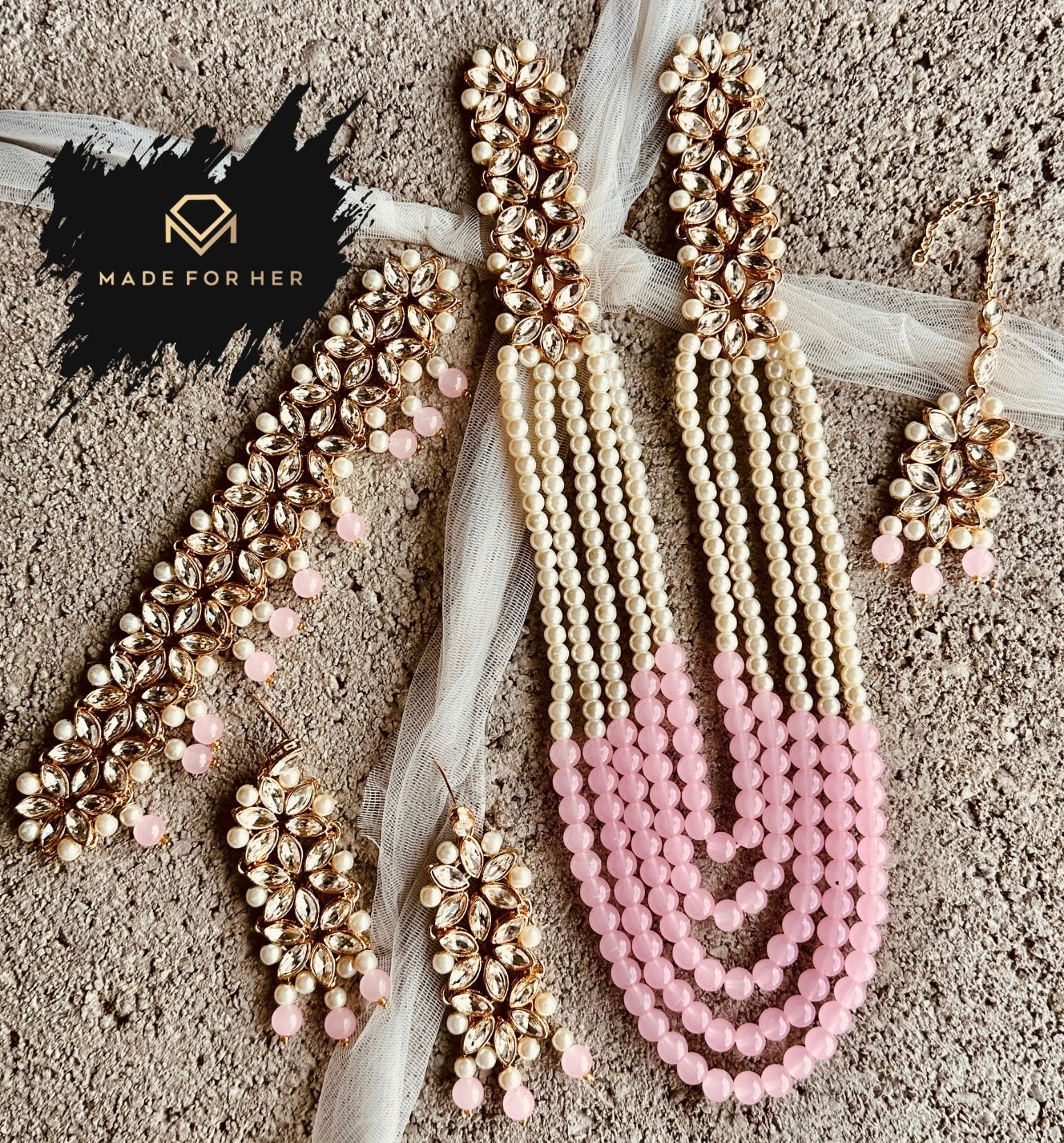 Made For Her-Ethereal Pearl Cascade Set - Coloured - KAHD1001 - Image 4