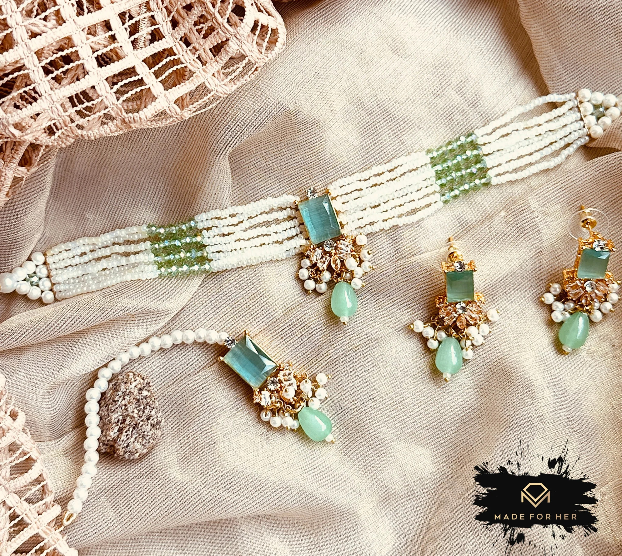 Made For Her-Parisa Crystal Choker Set - KSH1073 - Image 7