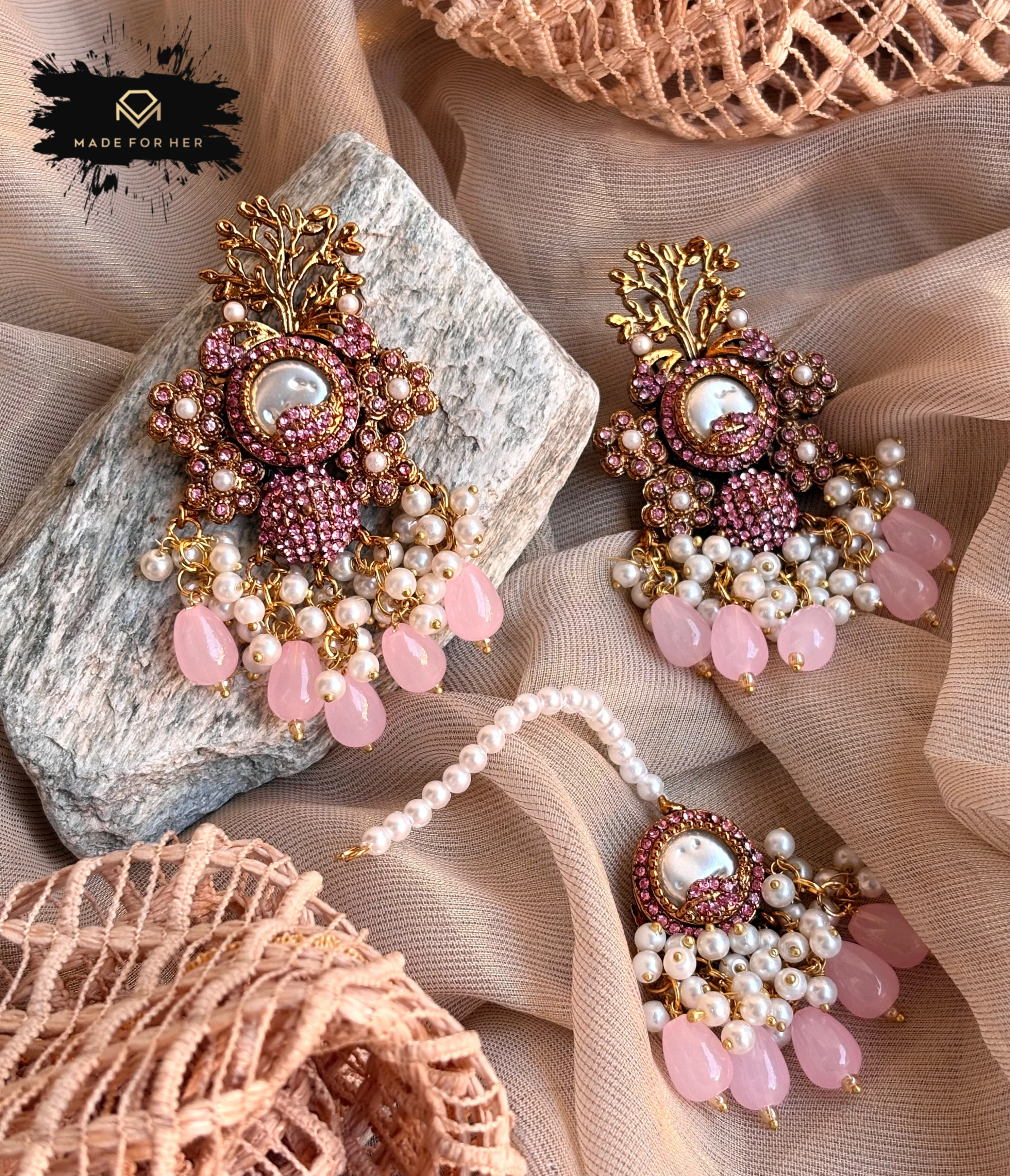 Made For Her-Seraya Festive Earrings & Tikka Set - KAT1035 - Image 2
