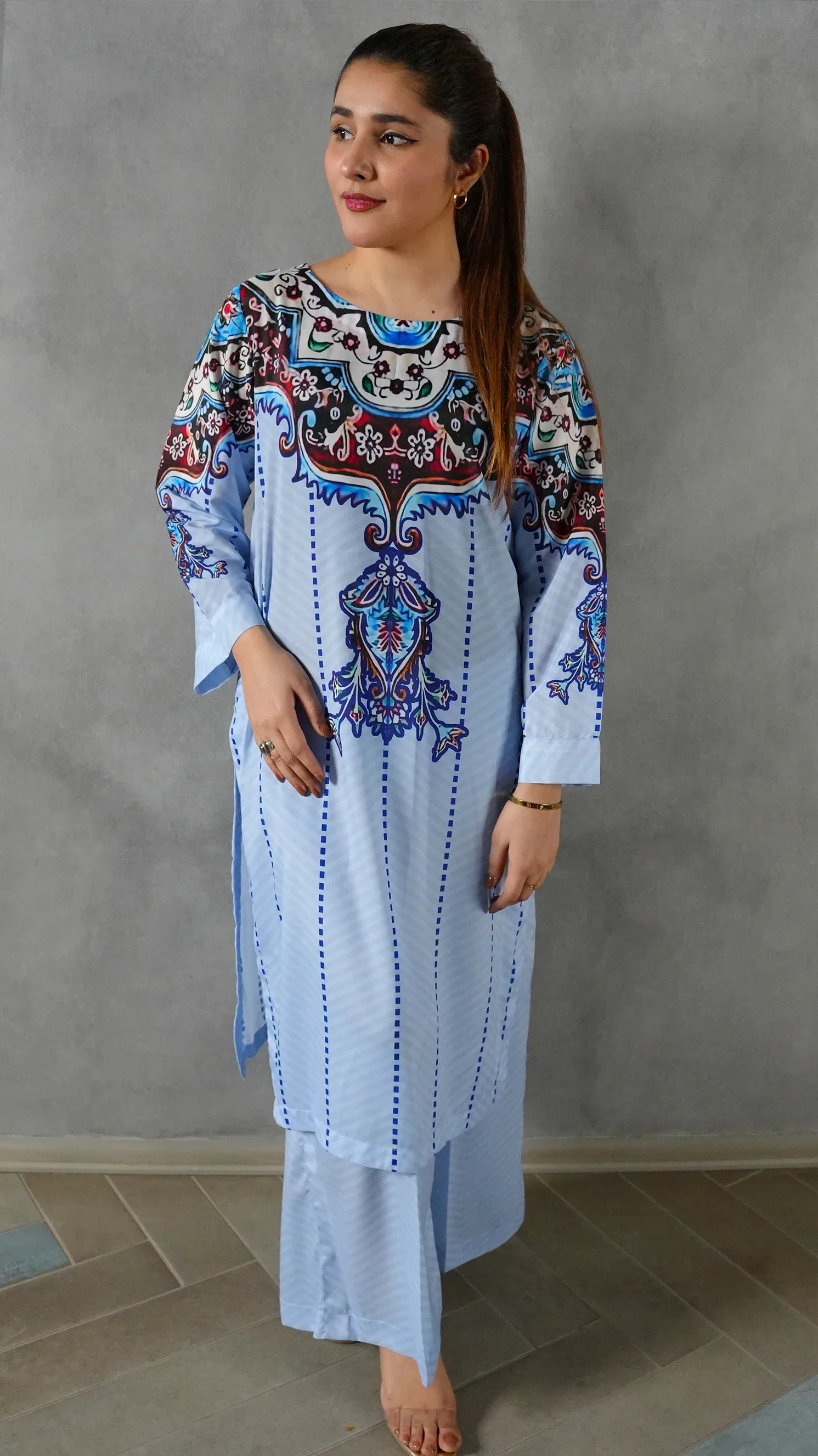Serena by Madiha Gohar Unstitched Summer Suit-Celeste - Image 3