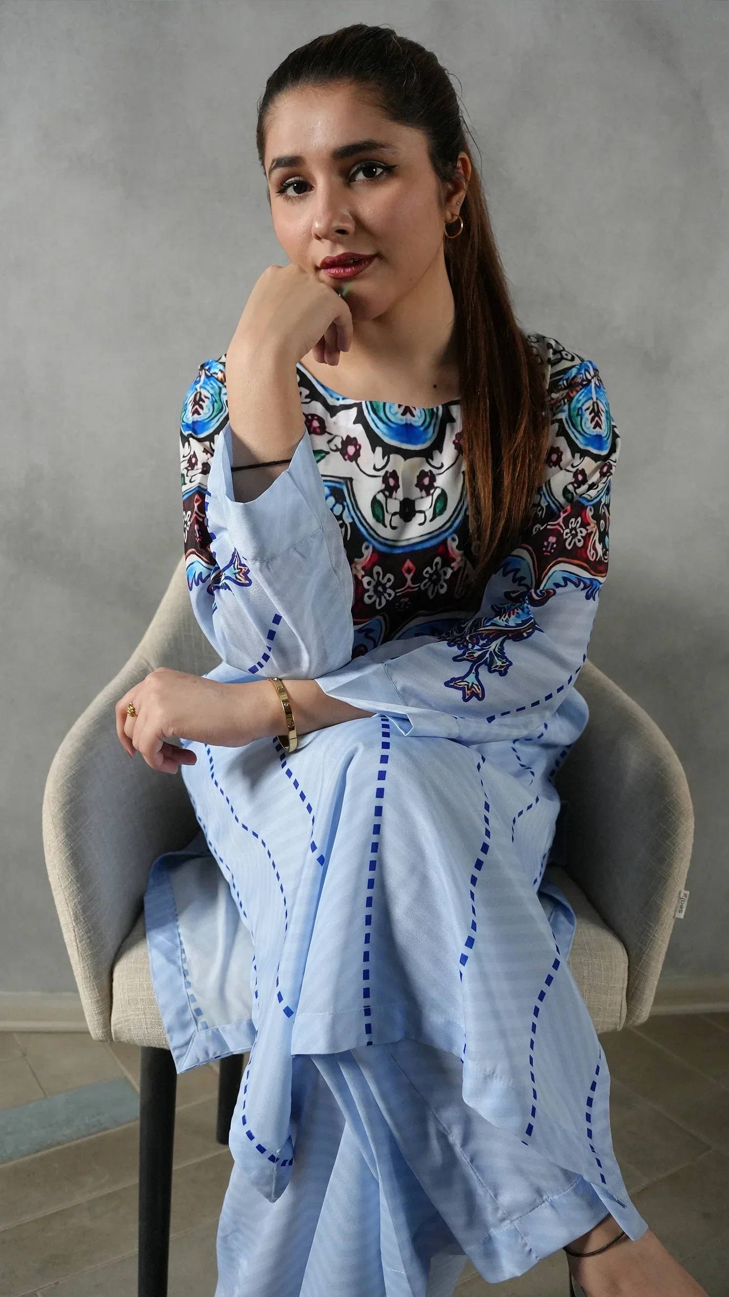 Serena by Madiha Gohar Unstitched Summer Suit-Celeste - Image 4
