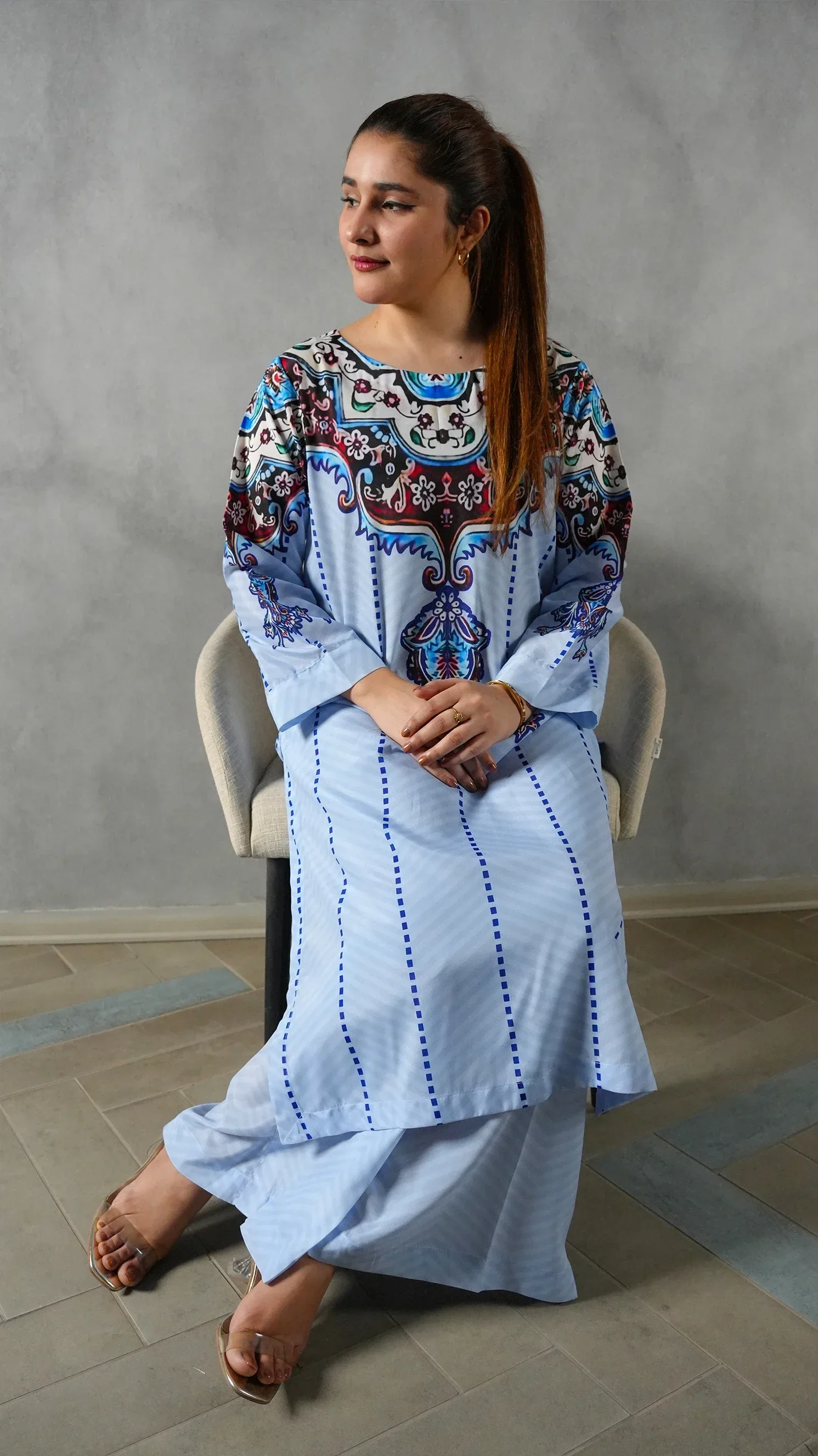 Madiha Gohar Stitched 3 Piece Suit-Celeste - Image 6