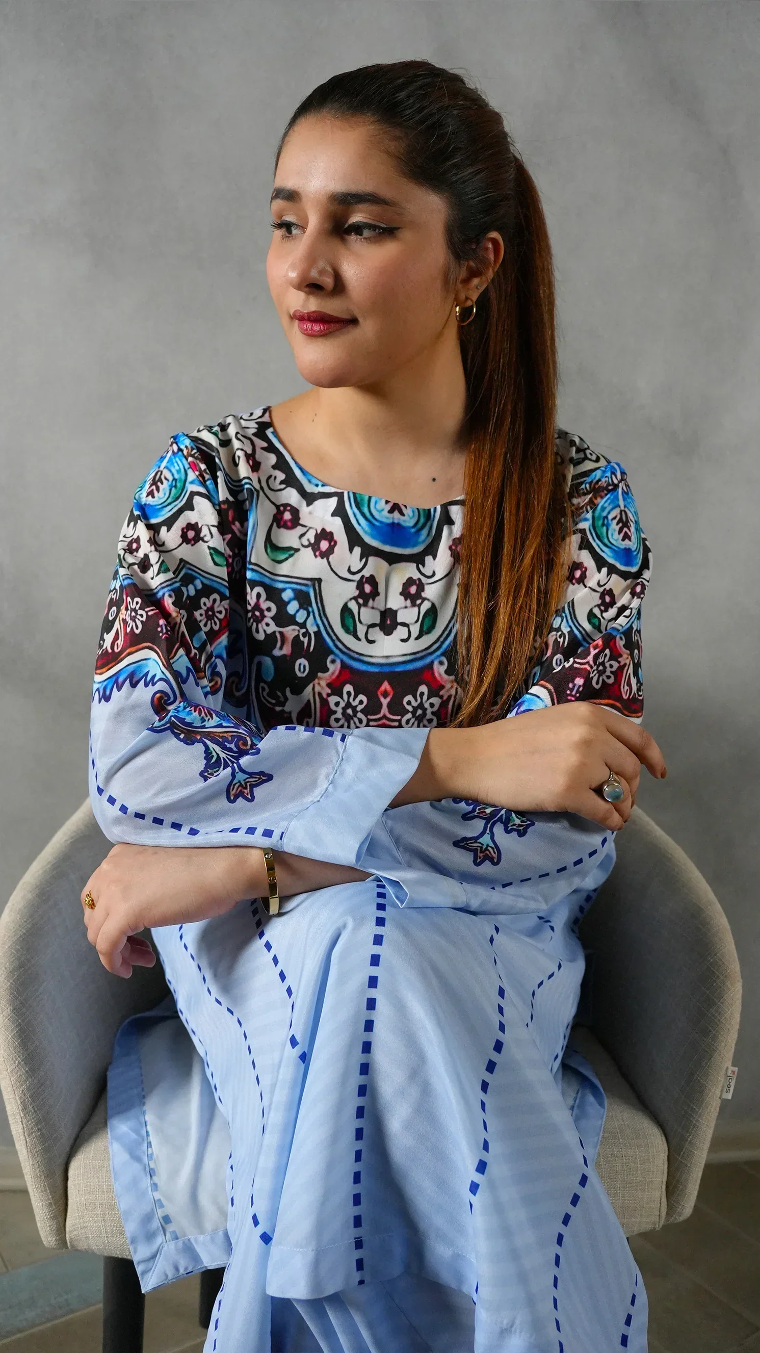 Madiha Gohar Stitched 3 Piece Suit-Celeste - Image 7