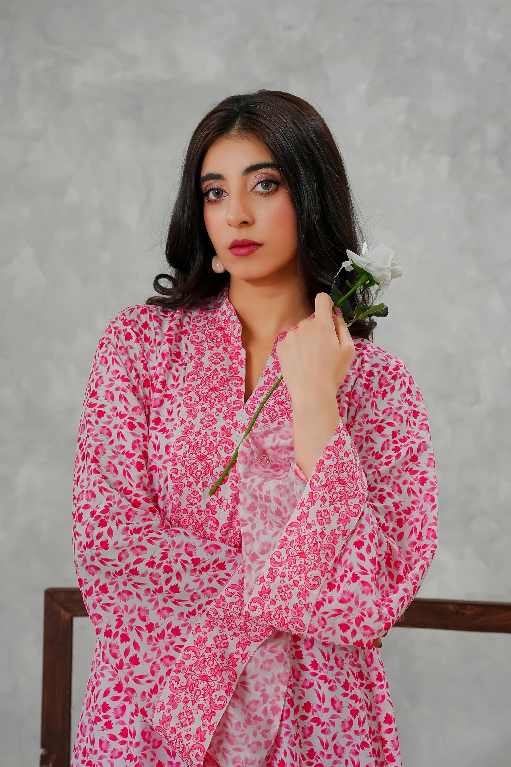 Serena by Madiha Gohar Stitched Summer Suit-Crimson Rose - 1 PIECE DRESS - Image 2