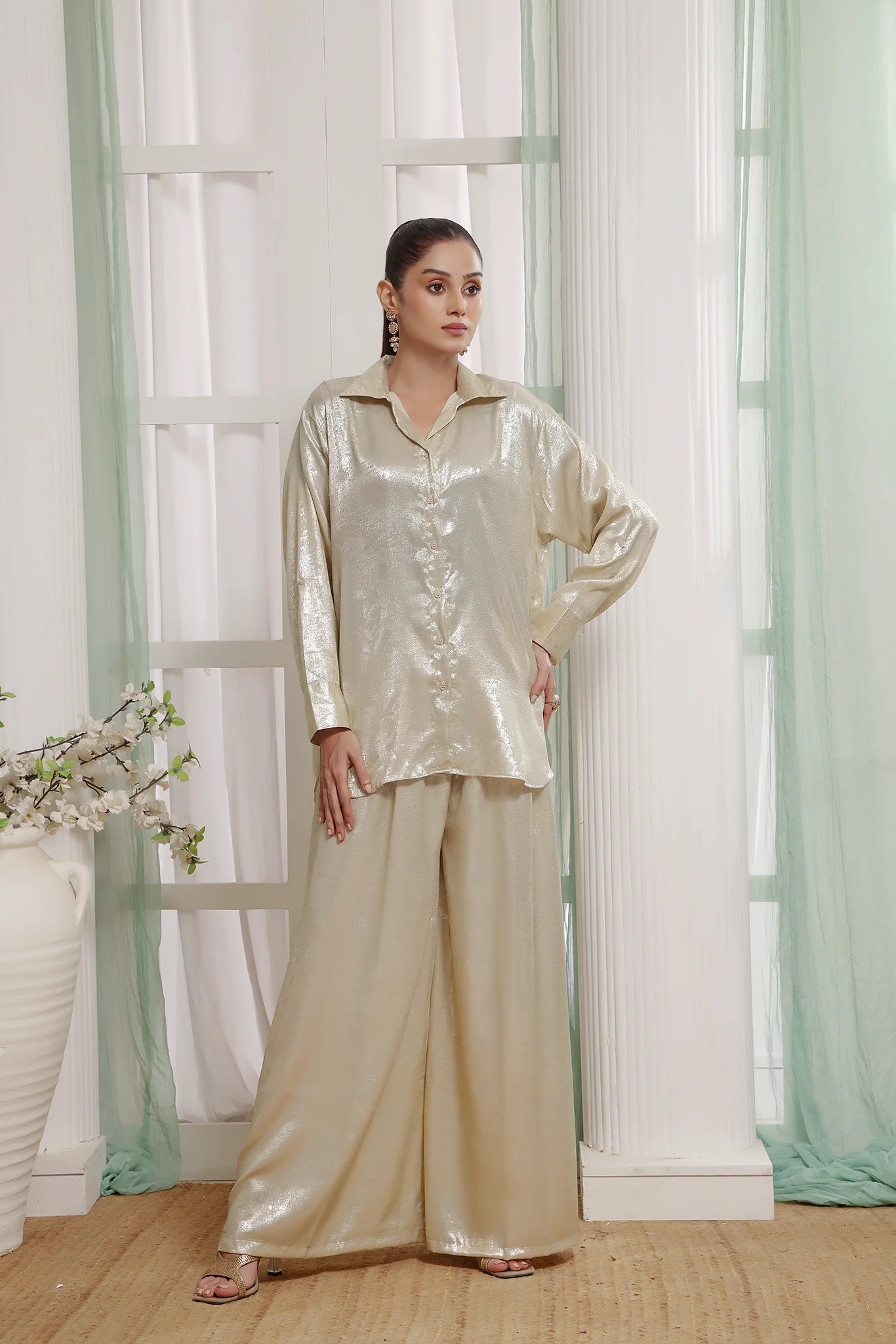 Luxe Noir by Madiha Gohar Stitched Summer Suit-Gold Grace - Coord Set - Image 5