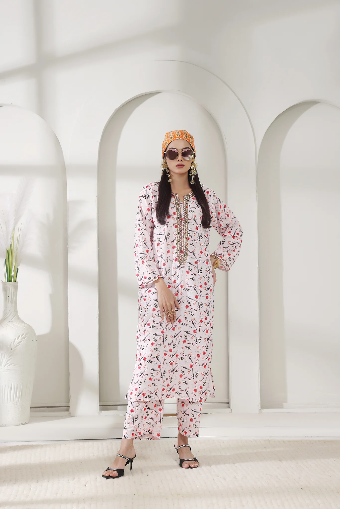 Luxe Noir by Madiha Gohar Stitched Summer Suit-Pastel Powder - Image 5