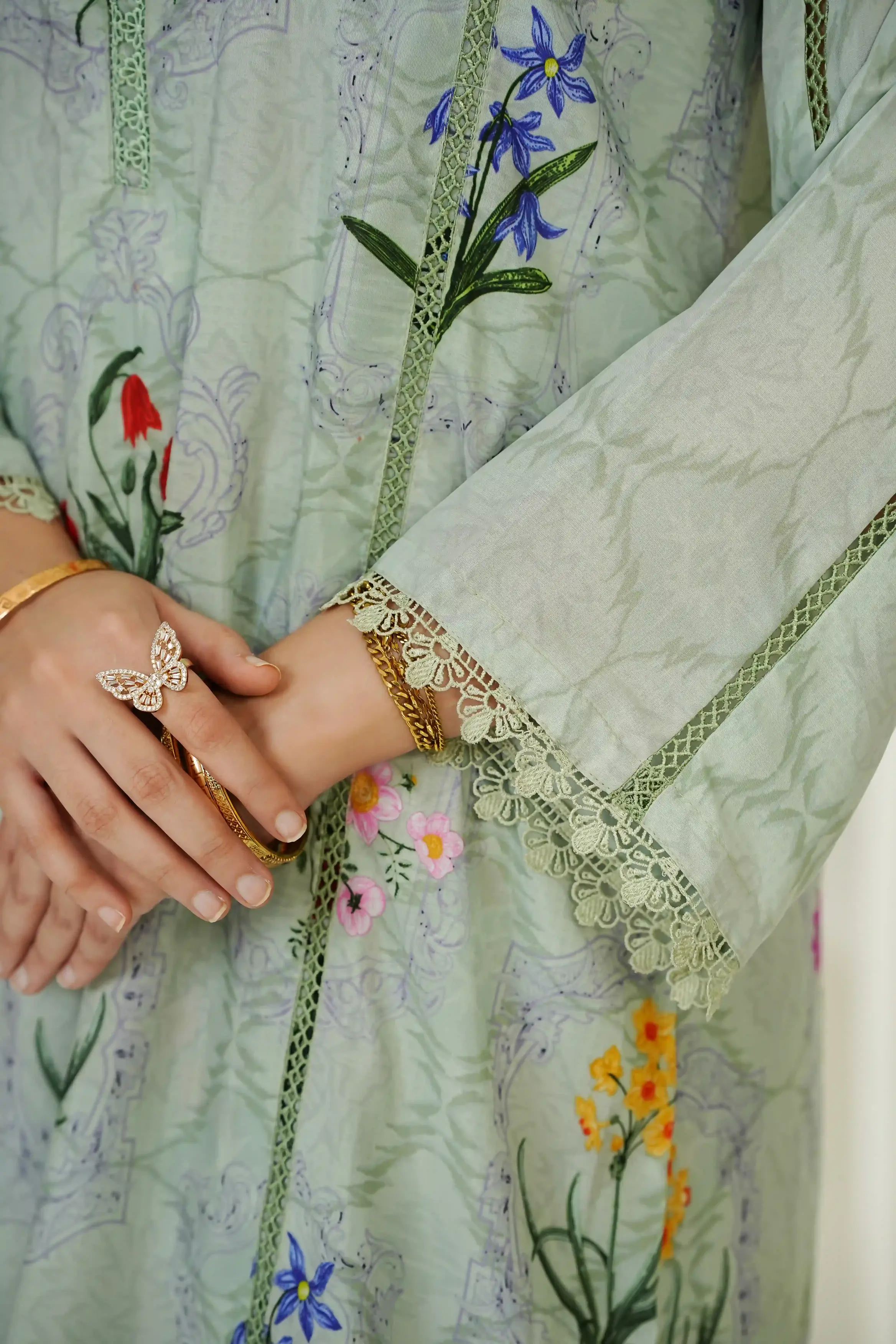 Serena by Madiha Gohar Unstitched Summer Suit-Pistachio Bloom(Unstitched) - Image 10