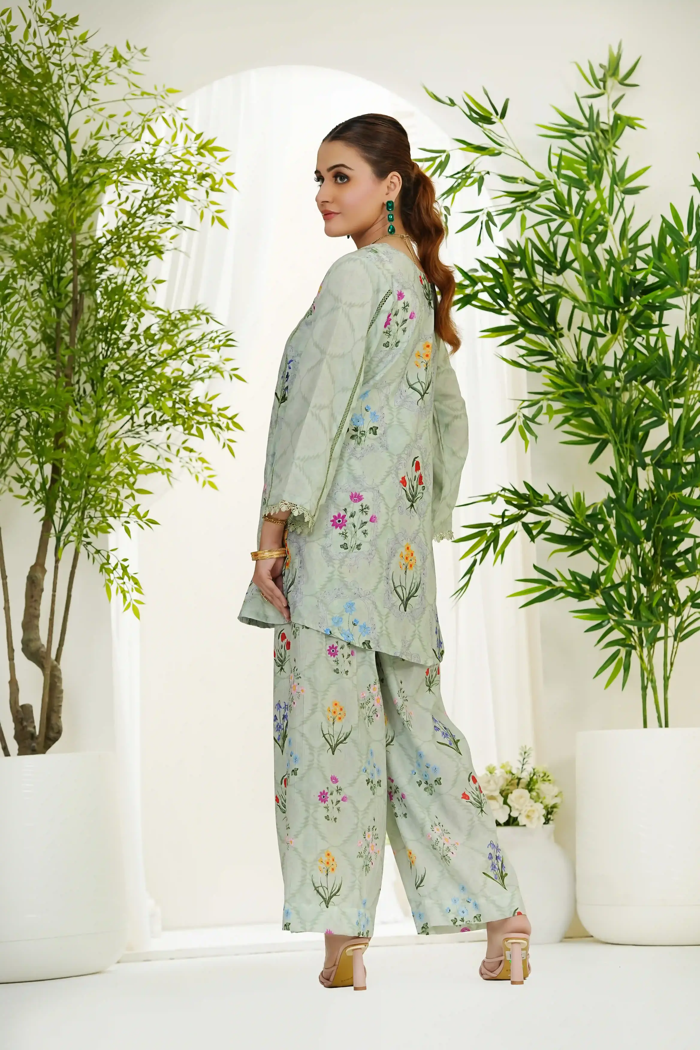 Serena by Madiha Gohar Unstitched Summer Suit-Pistachio Bloom(Unstitched) - Image 11