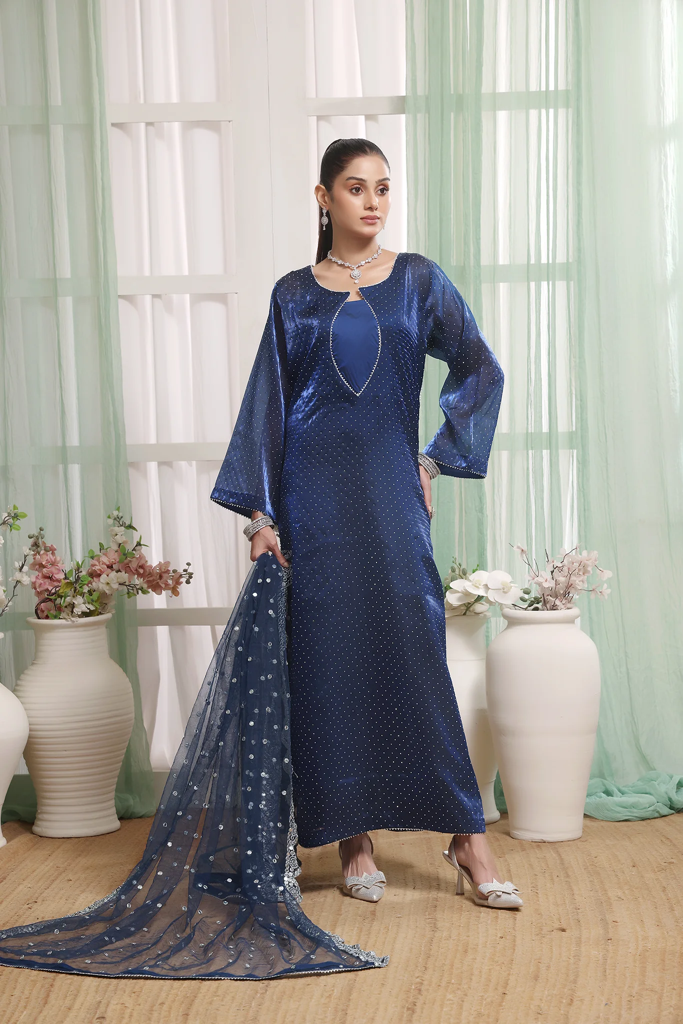 Silk Affair by Madiha Gohar Stitched Formals Suit-Royal Sapphire - Image 2