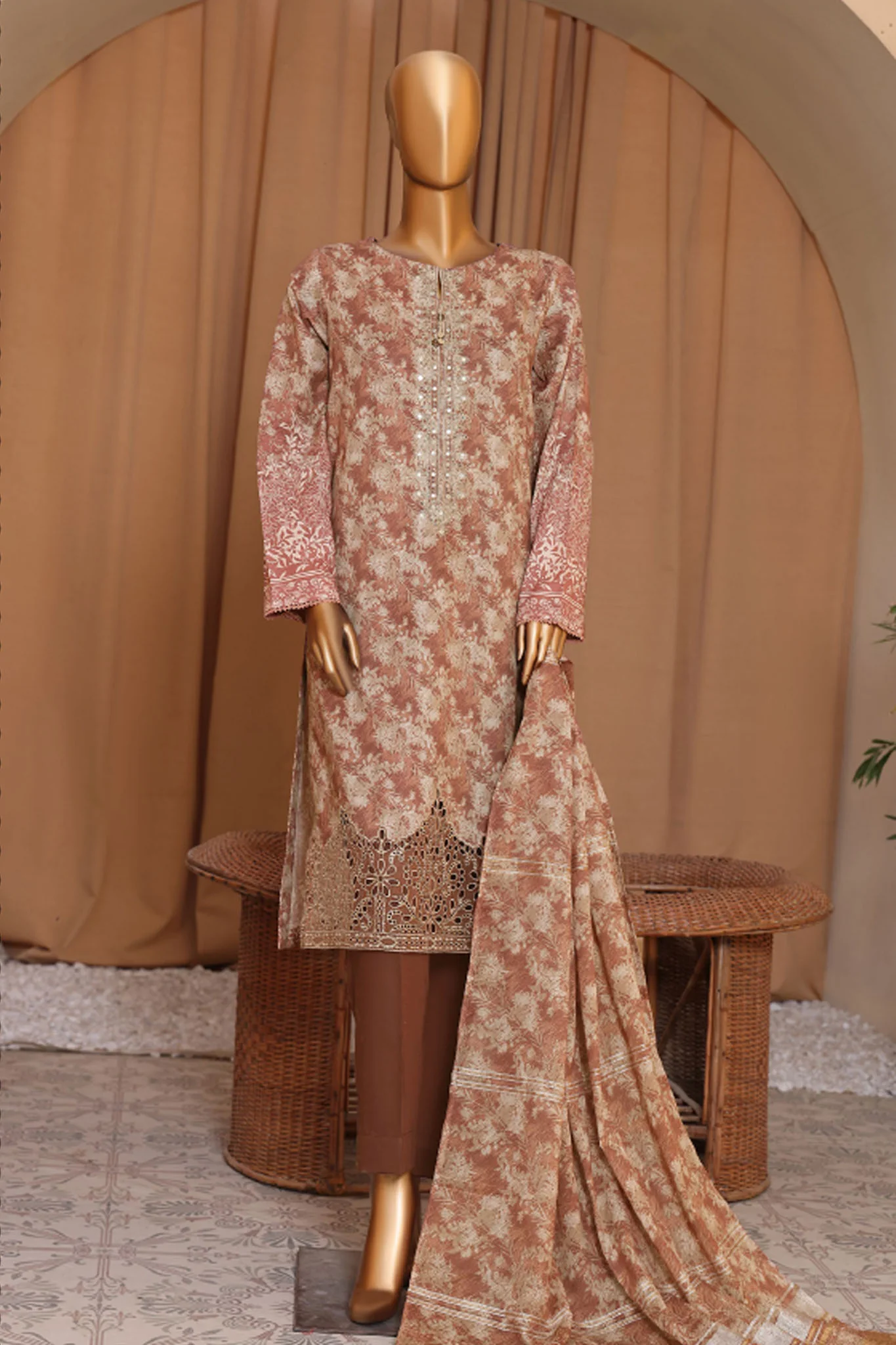 Mahee By HZ Unstitched 3 Piece Emb Cotton Lawn Suit-MEC-902