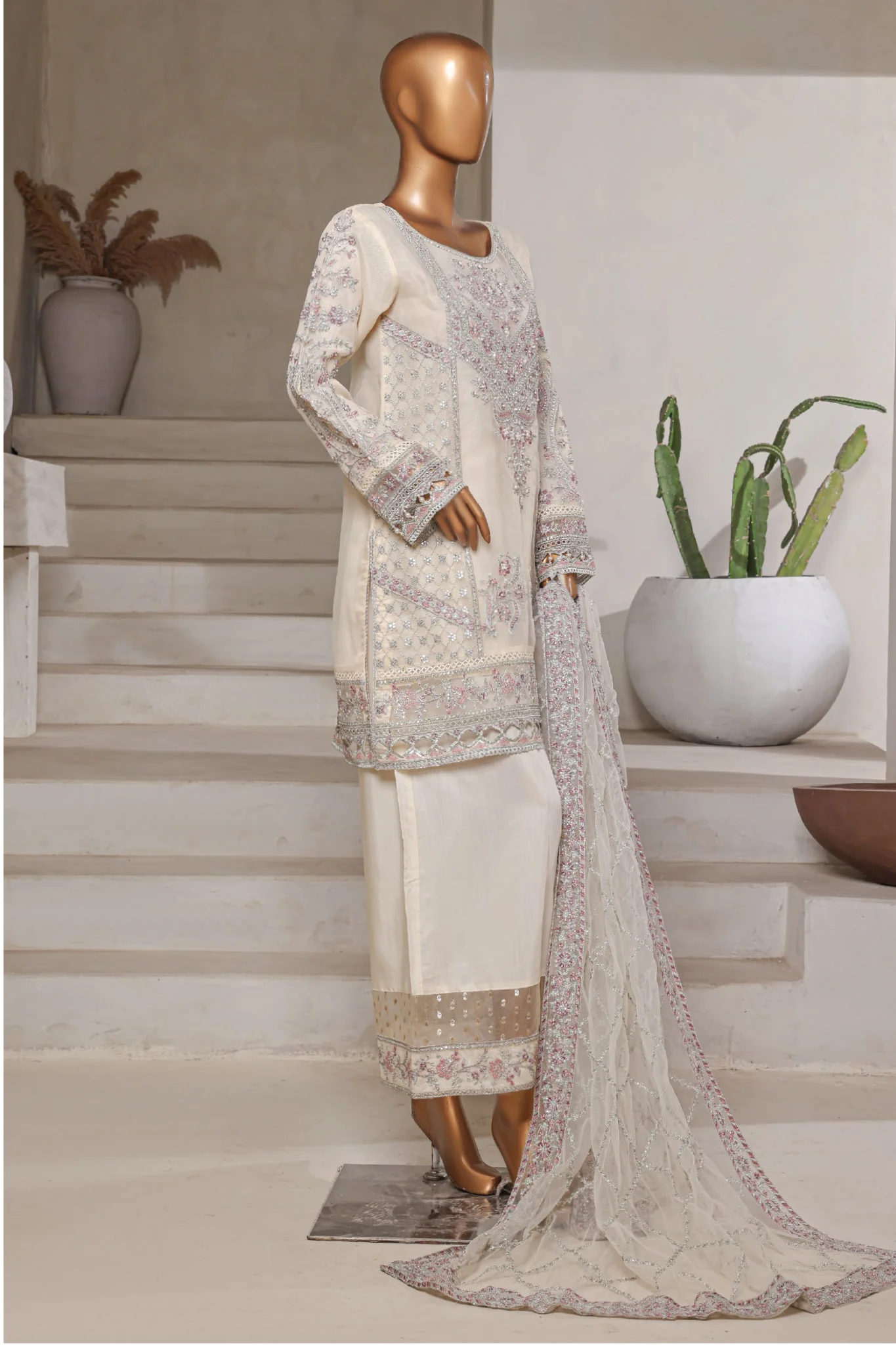 Mahpara by Sada Bahar Stitched 3 Piece Festive Formals Vol-16 Suit-B-30-Off White - Image 3