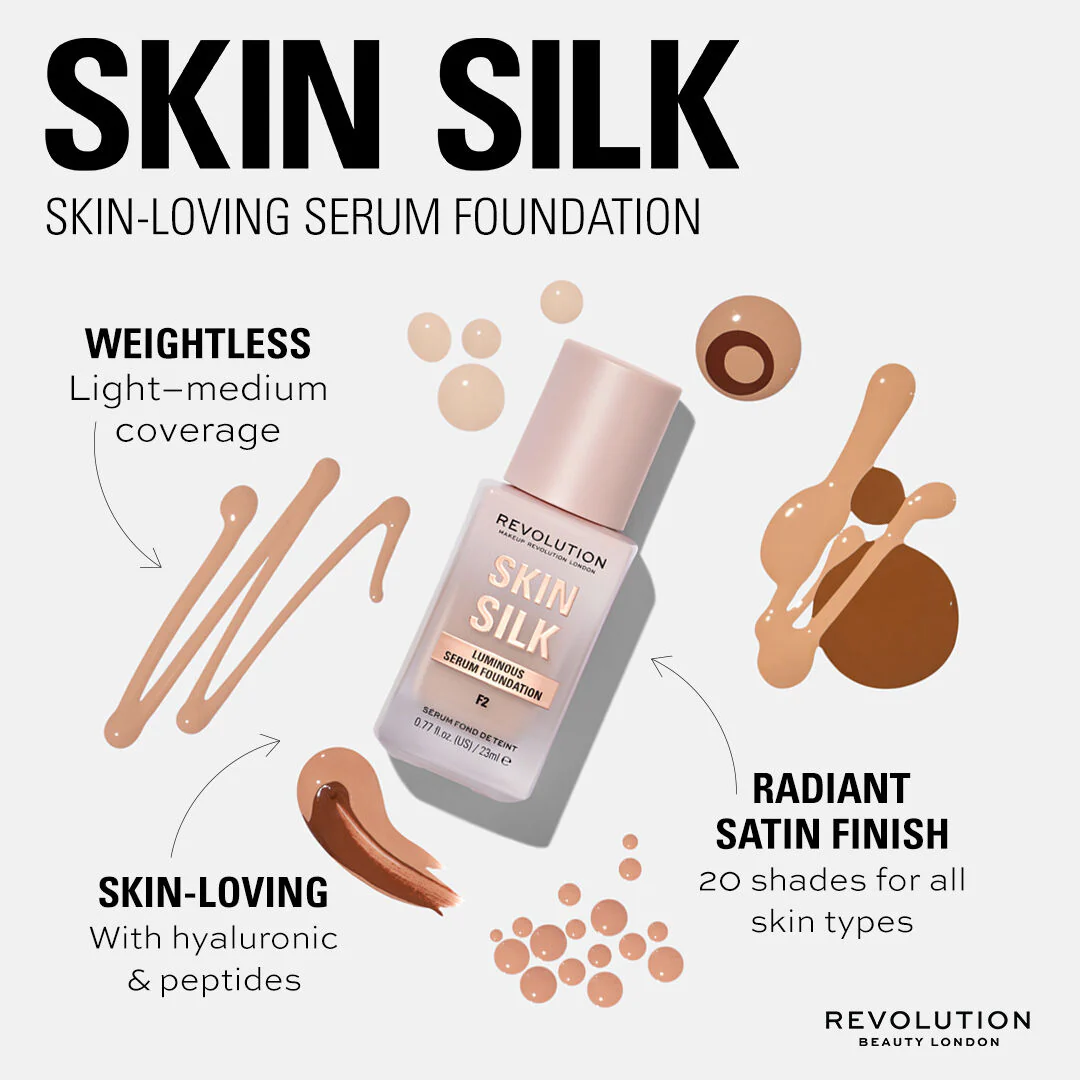 Makeup Revolution Skin Silk Serum Foundation F1 23ml - Image 3