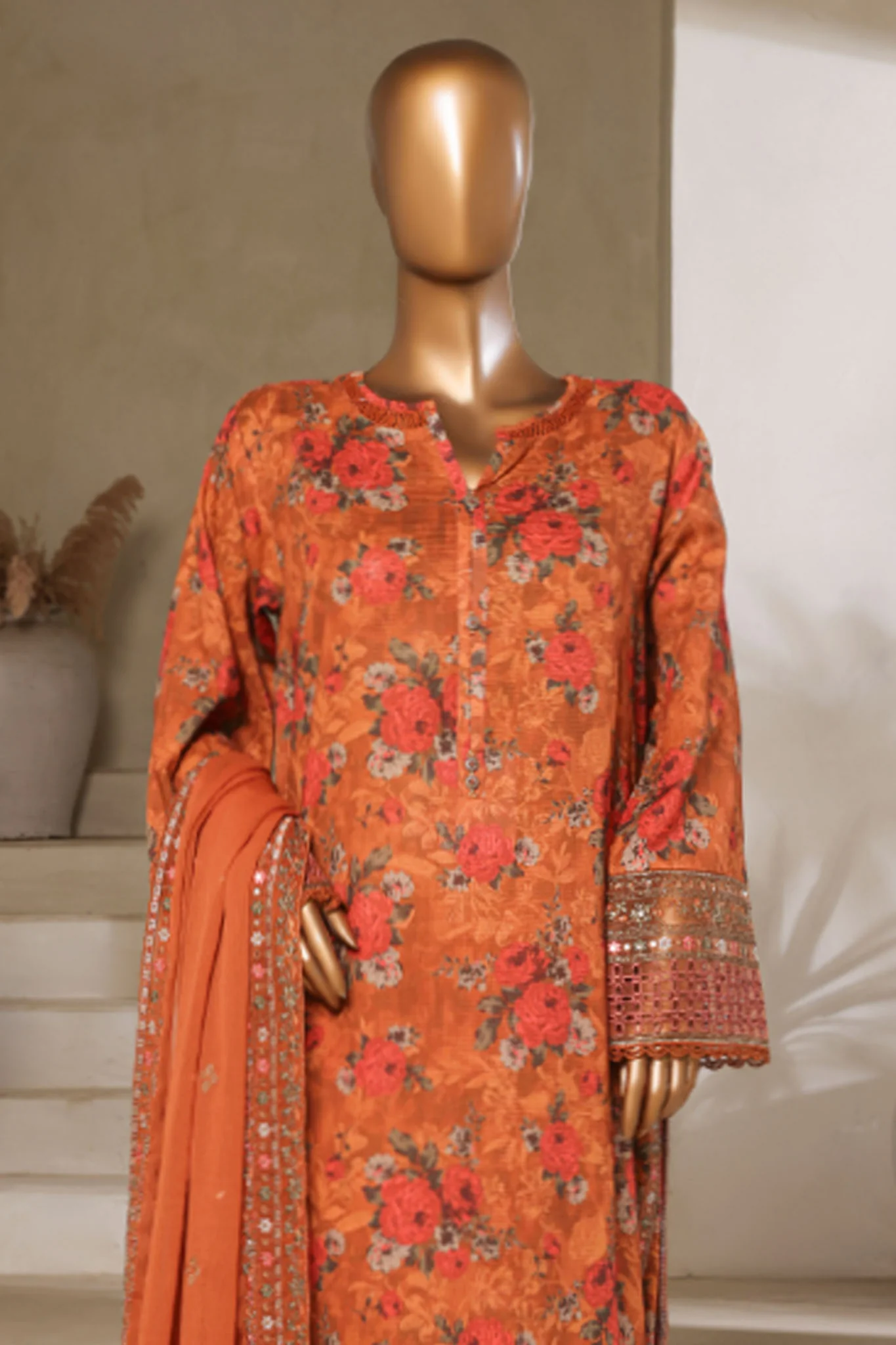 Malika By Sada Bahar Stitched 3 Piece Emb Festive Vol-05 Suit-EMB-2130-Orange - Image 2