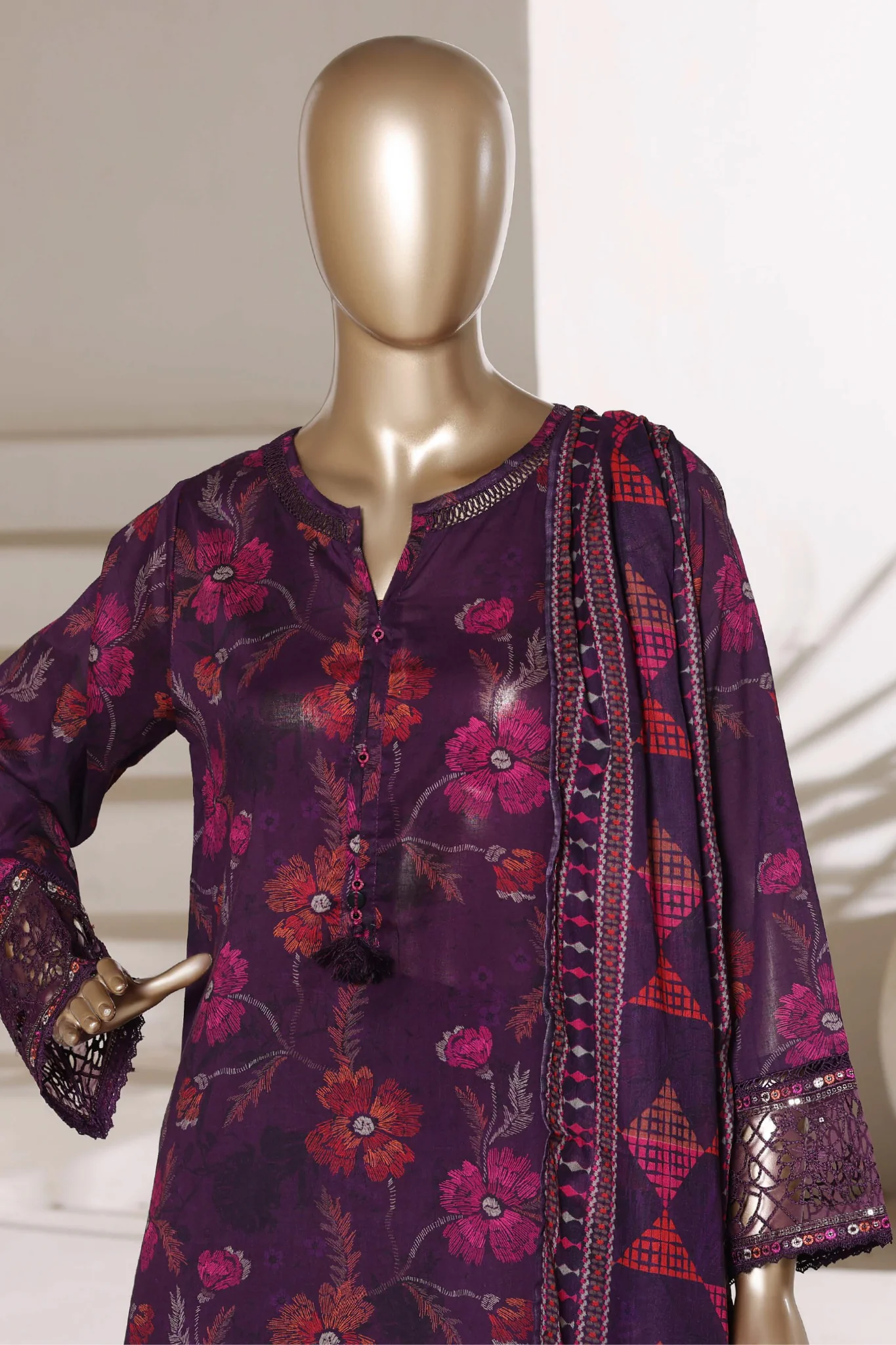 Malika By Sada Bahar Stitched 3 Piece Festive Lawn Vol-01 Suit-D-68-PURPLE - Image 2