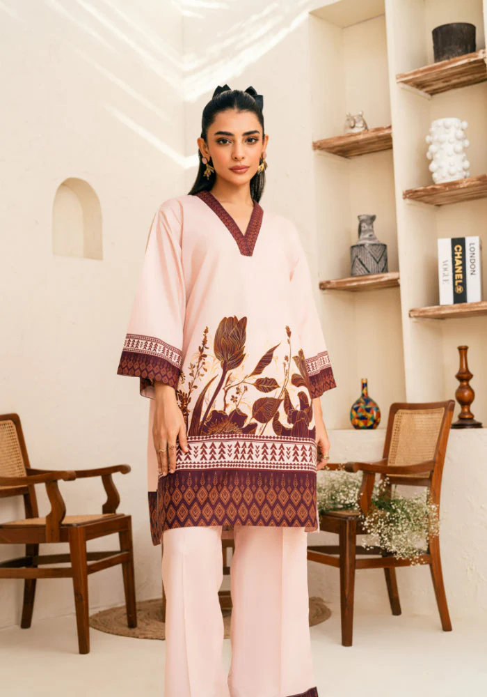 Amal Stitched 2 Piece Summer Cambric Collection-D-Rose - Image 3