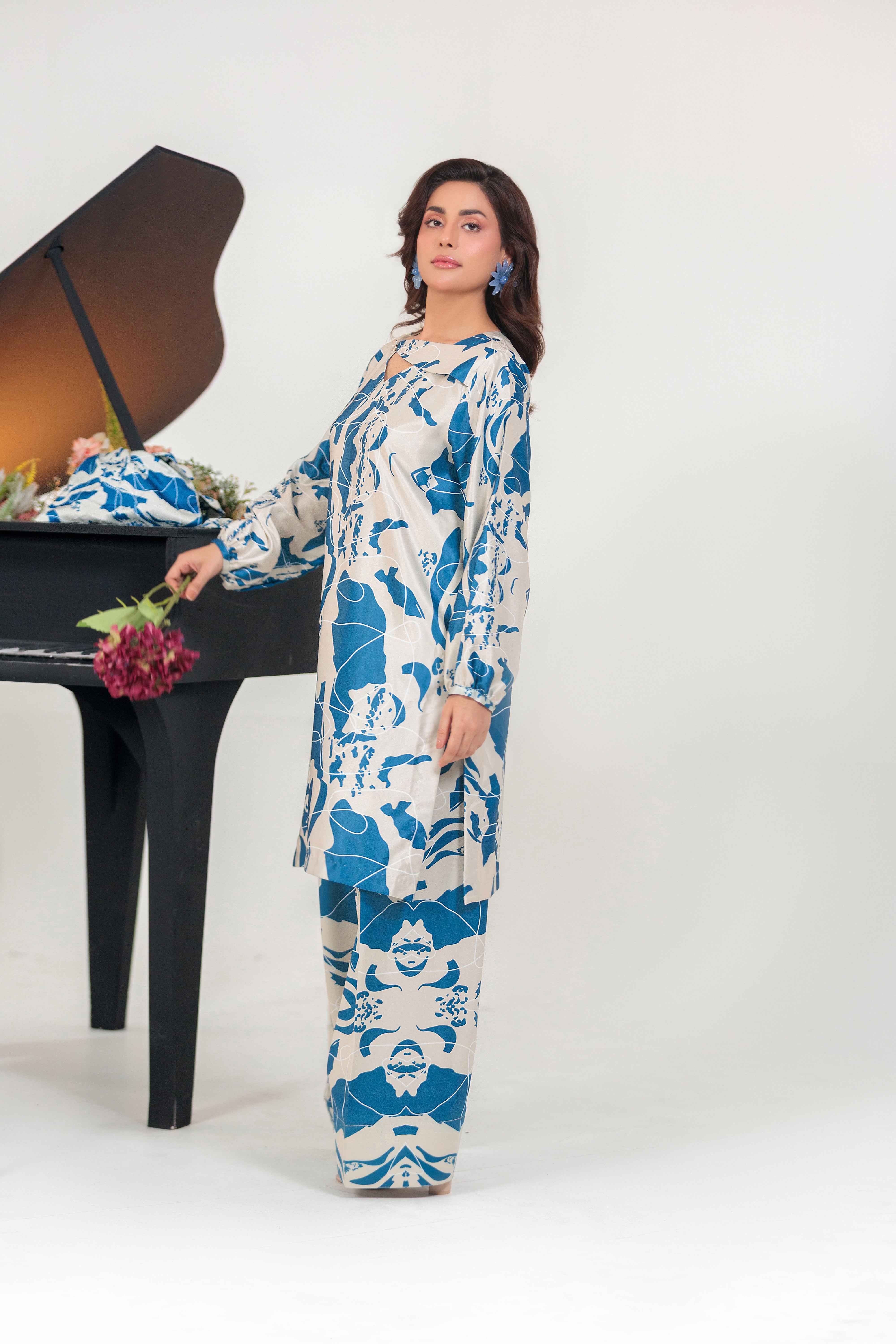 Vibrant Aura By Huma Gul Unstitched 3 Piece Satin Silk Edit Suit-Marina HG-205 - Image 2
