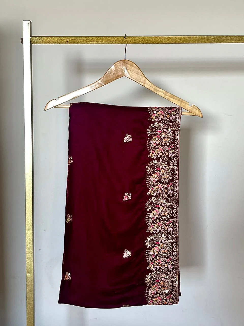 Mashrib Shawl Suit-Maroon Embroidered Elegance - Image 2