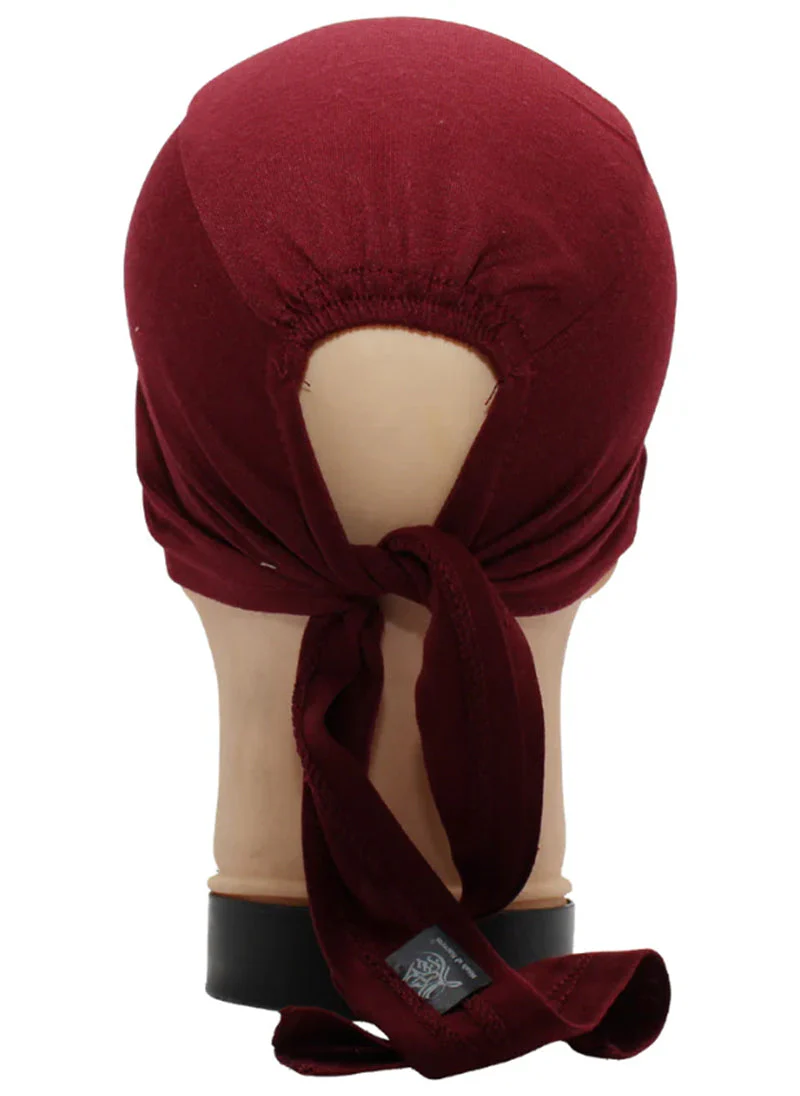 Hijab Ul Hareem Maroon Plain Tie Bonnet Cap for Hijabs - Image 3