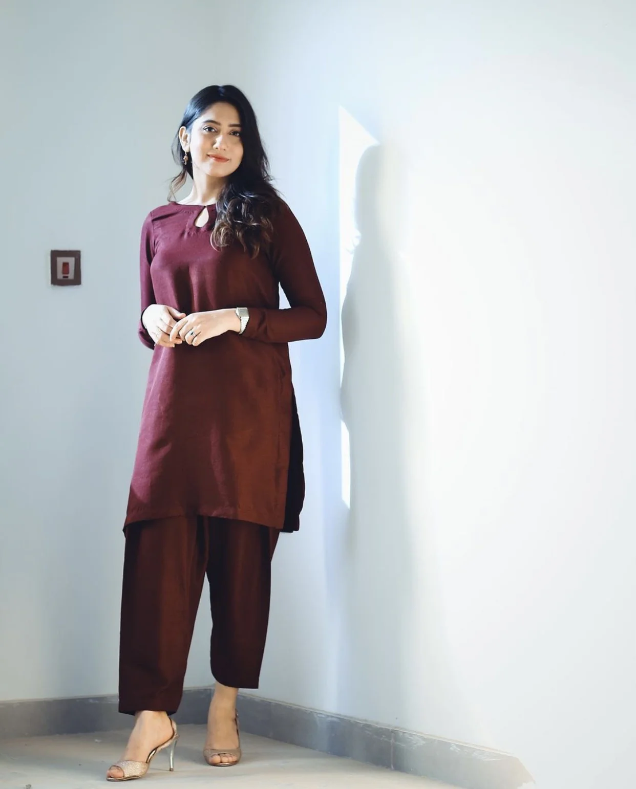 Zauk Stitched 2 Piece Collection-Maroon Two Piece Dress - Image 3
