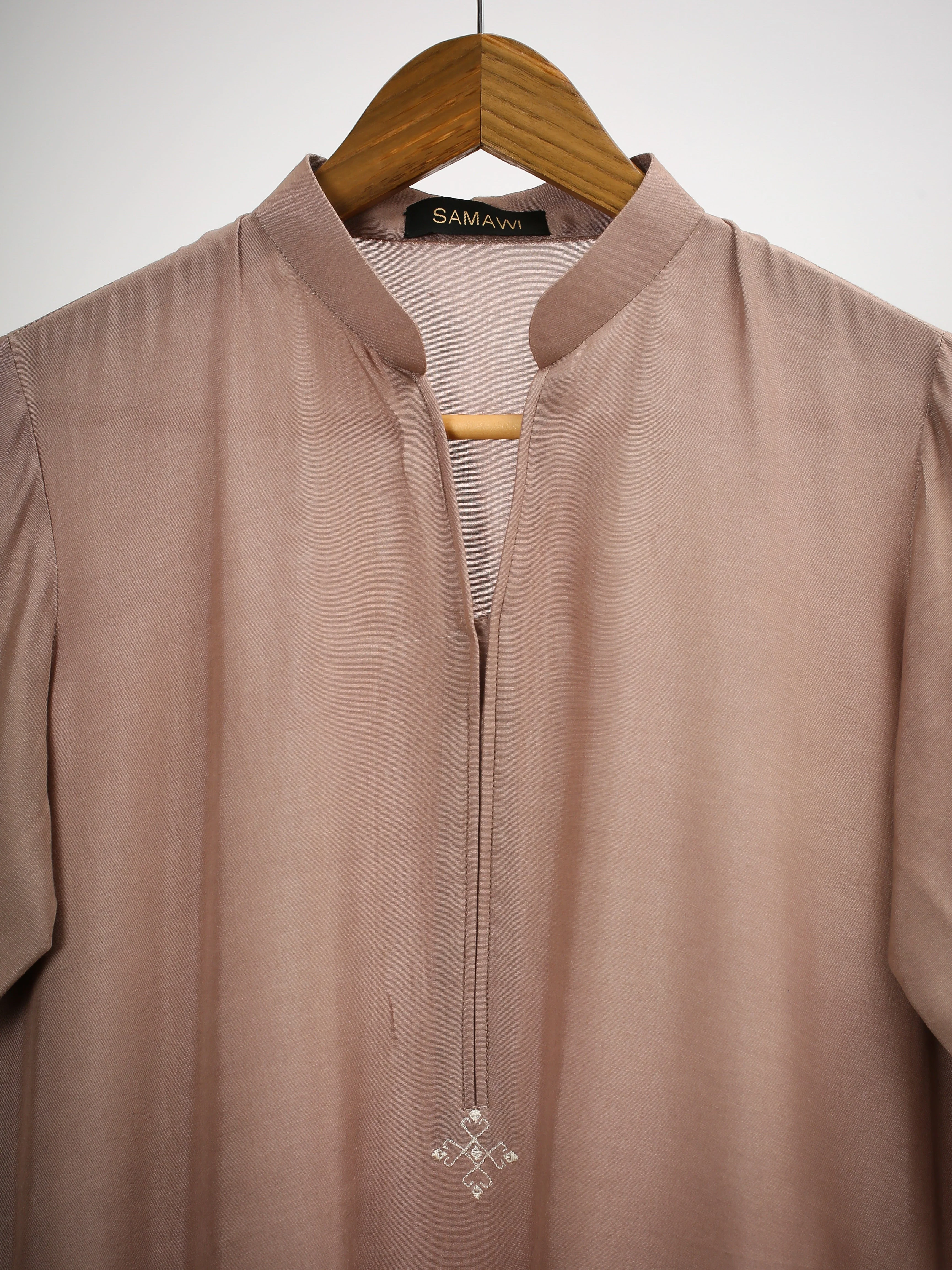 Samawi Stitched Kurta Suit-Mauve Kurta - Image 3
