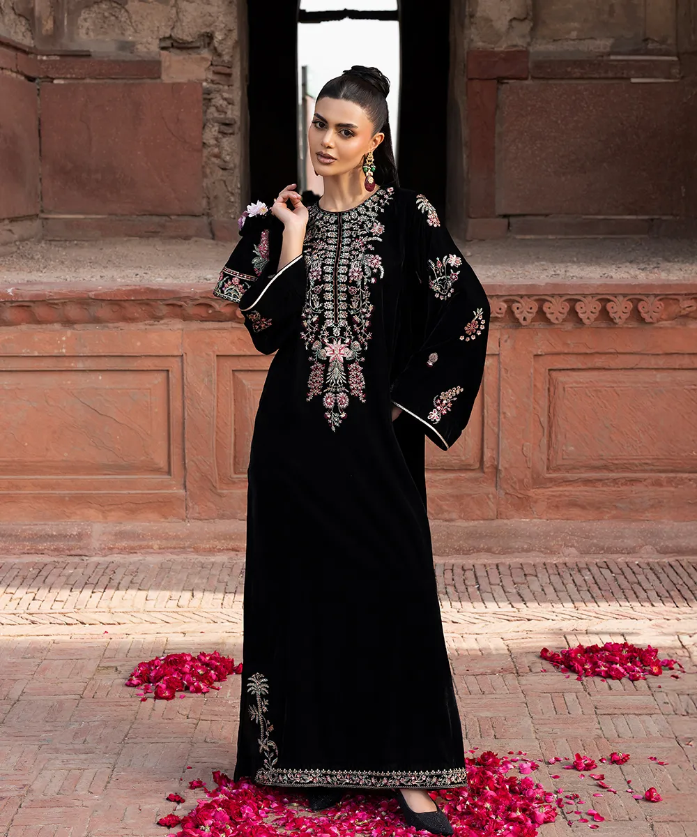 Makhmal By Mazil Stitched Kaftan Formals Suit-Geet - Image 5