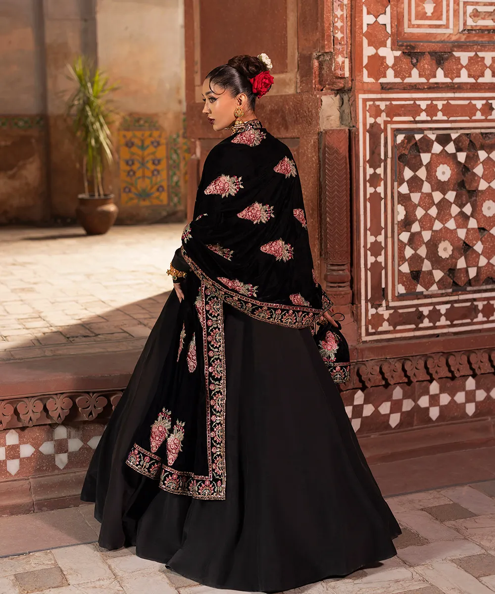 Makhmal By Mazil Stitched 3 Piece Formals Suit-Kala Gulab Pishwas - Image 5